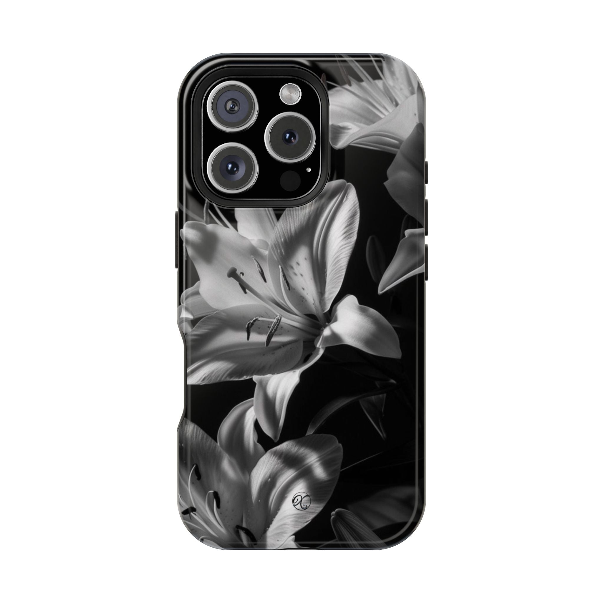 Impact-Resistant Phone Case — Monochrome Lily Floral Protective Cover