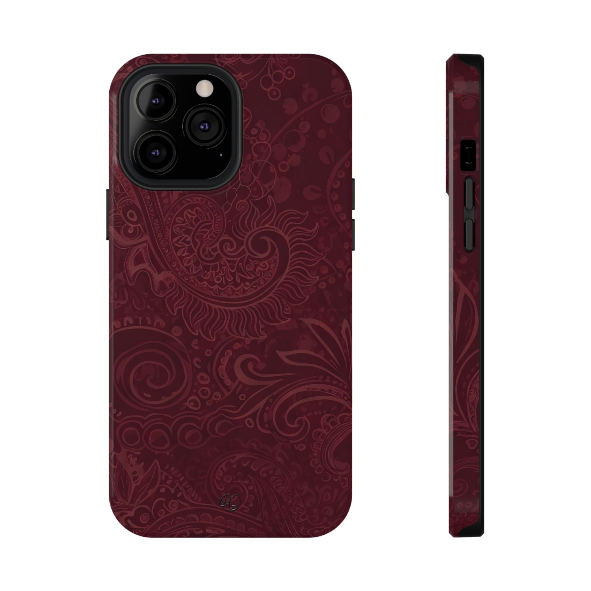 Burgundy Paisley Impact-Resistant Phone Case