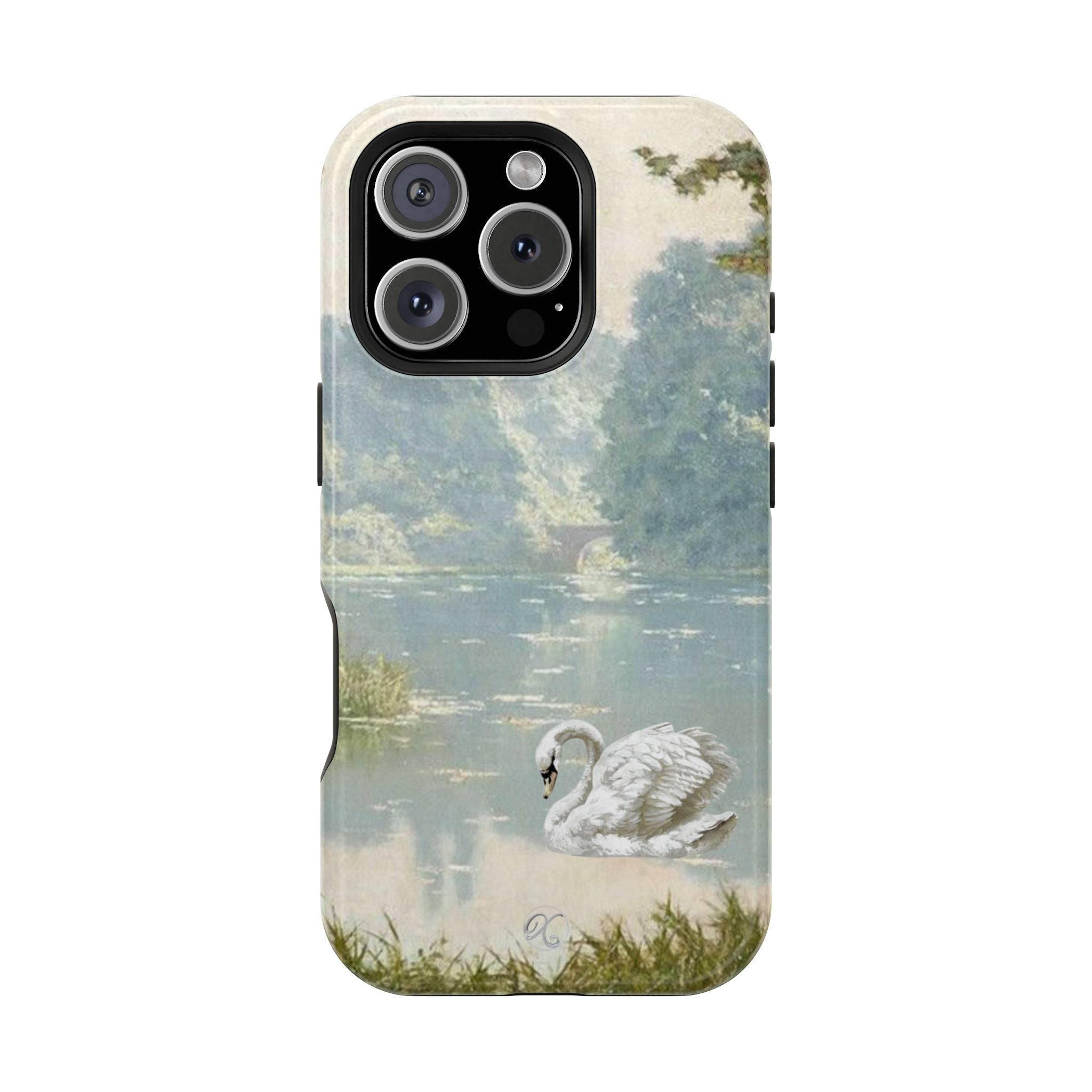 Swan Lake Impact-Resistant Phone Case — Vintage Watercolor Nature Design