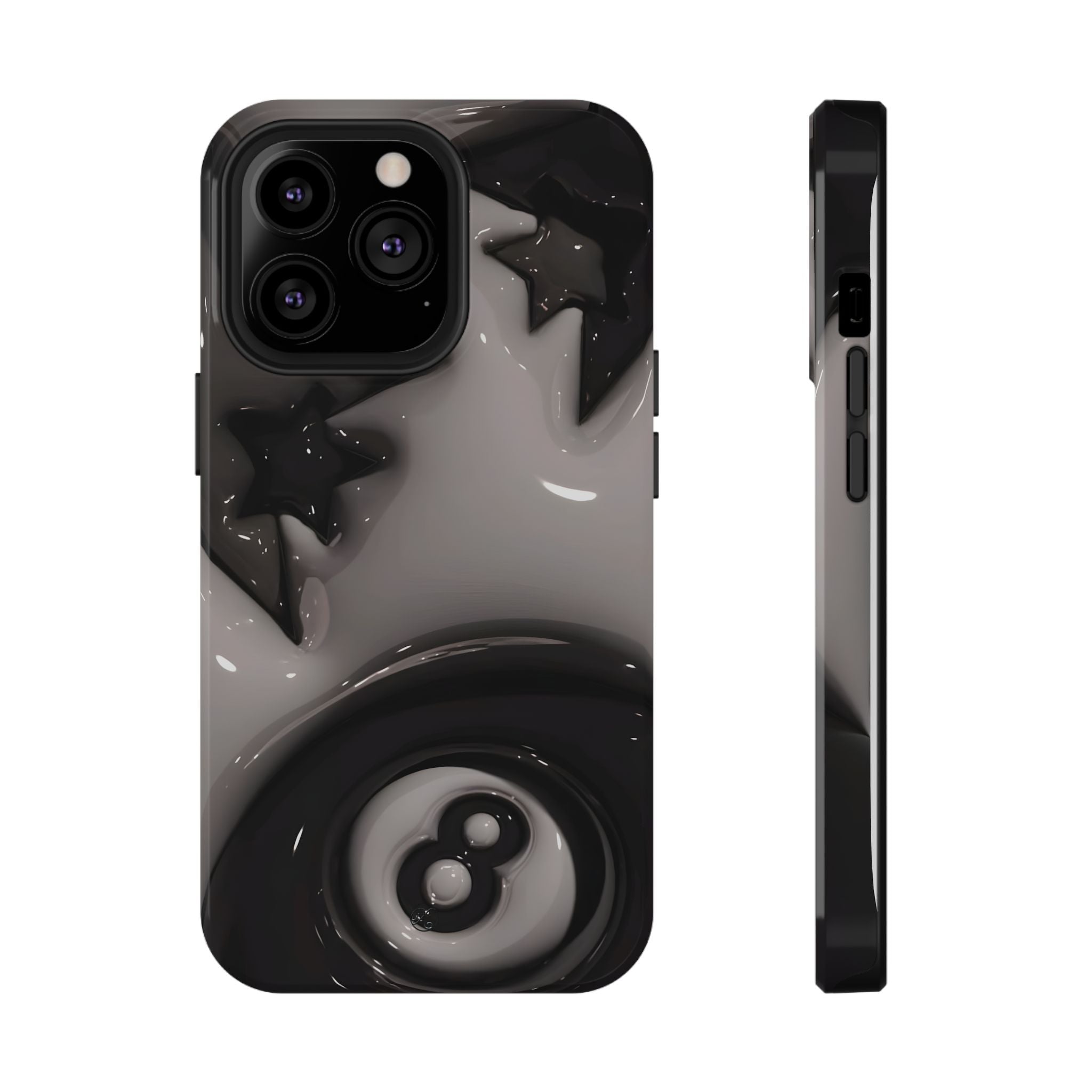 Black 8-Ball & Stars Impact-Resistant Phone Case — Protective iPhone Cover