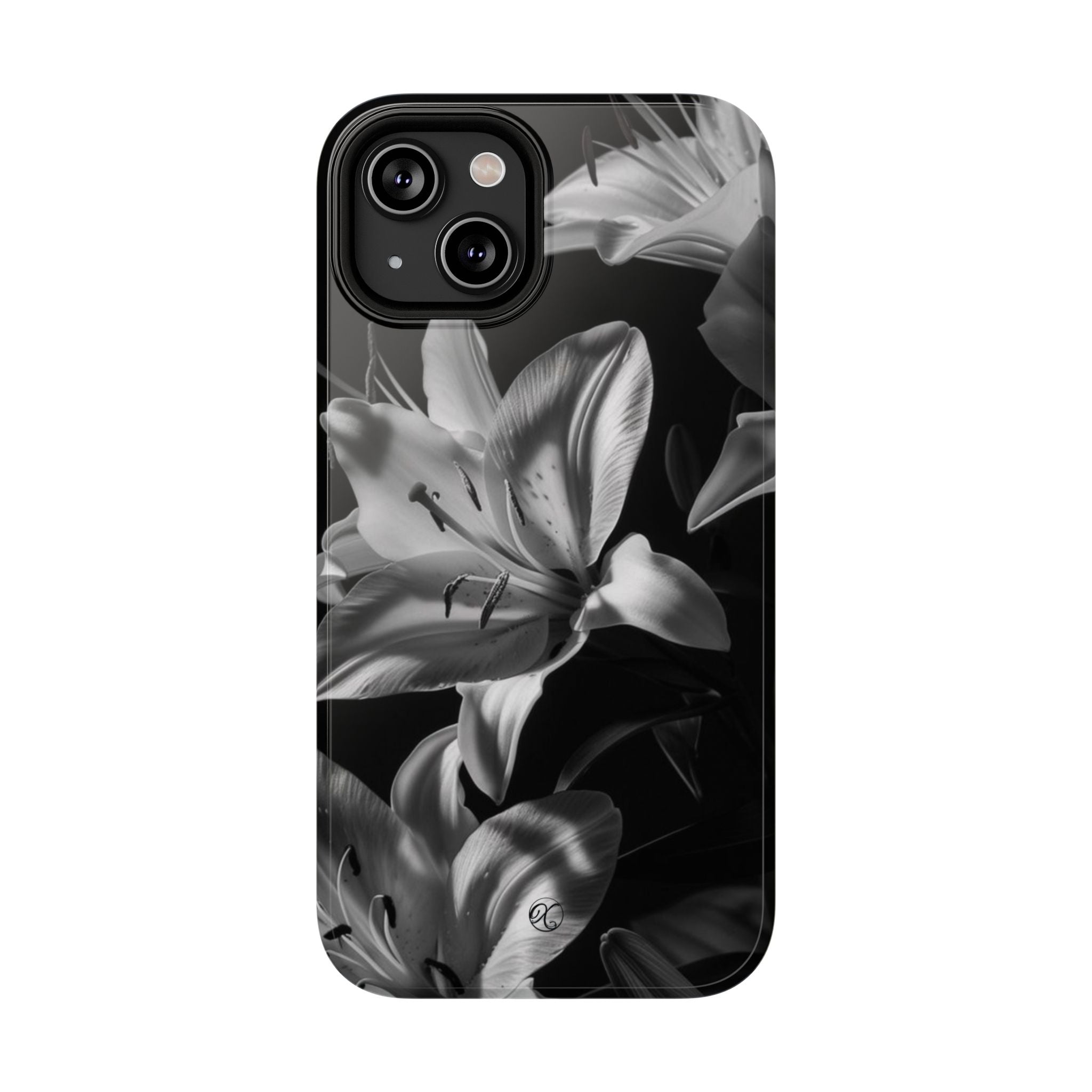 Impact-Resistant Phone Case — Monochrome Lily Floral Protective Cover