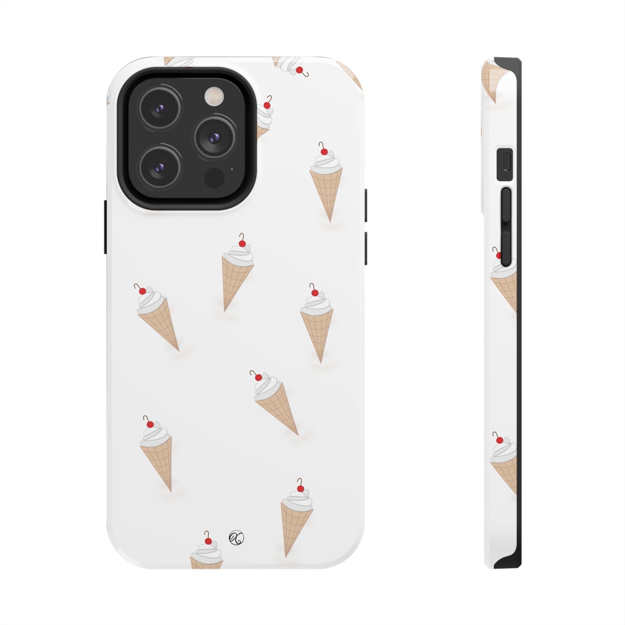 Ice Cream Cone Tough Phone Case — Cute Cherry Sundae Pattern Protective Phone Cover