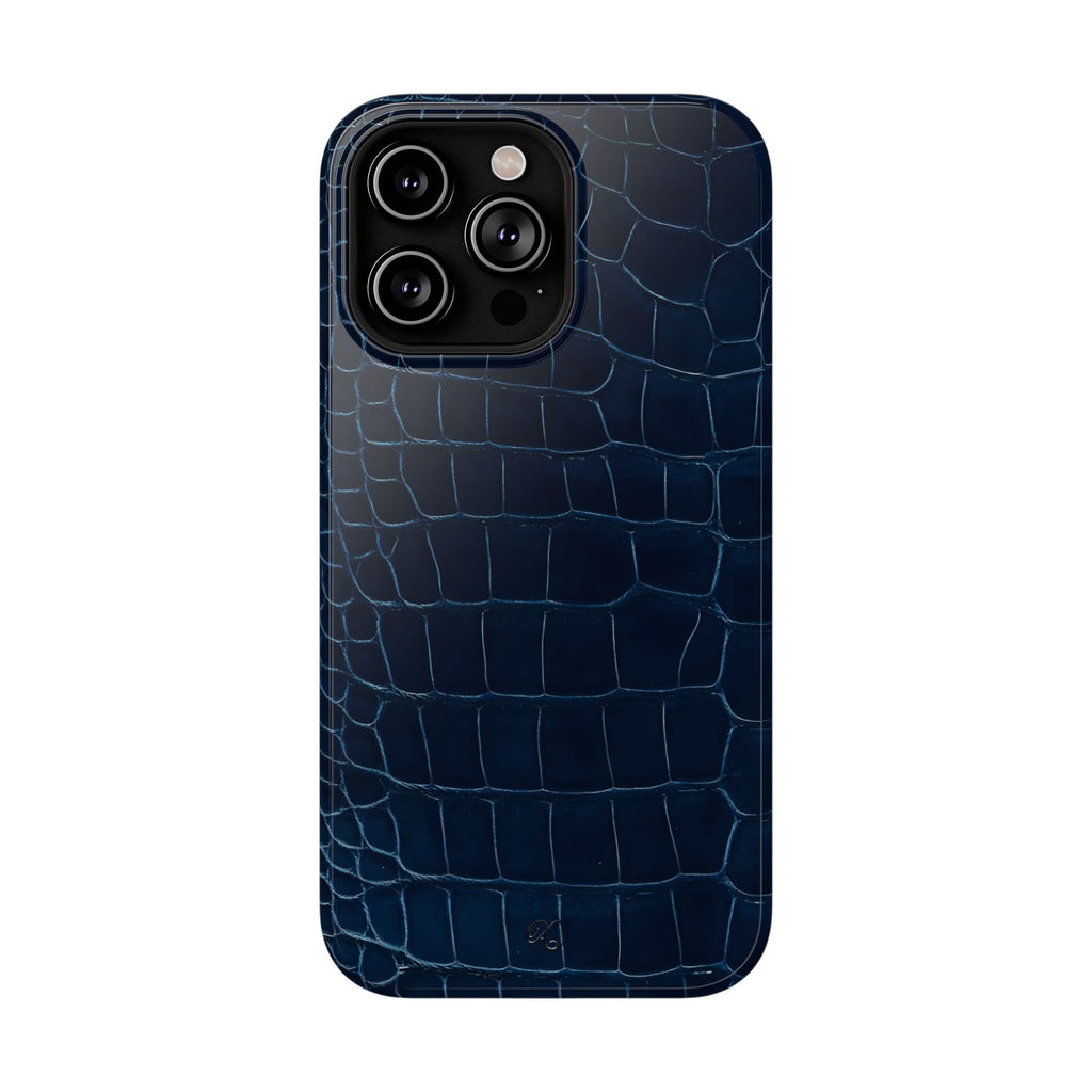 Croc-Embossed Impact-Resistant Phone Case – Navy Protective Cover