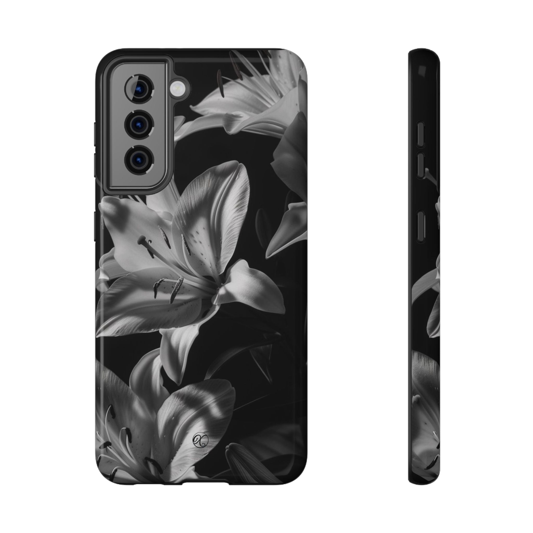 Impact-Resistant Phone Case — Monochrome Lily Floral Protective Cover