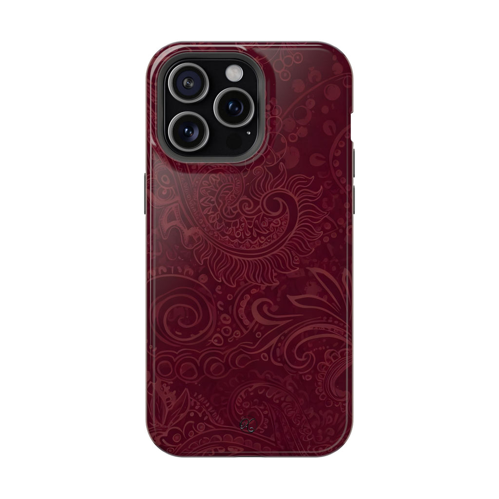 Burgundy Paisley Impact-Resistant Phone Case