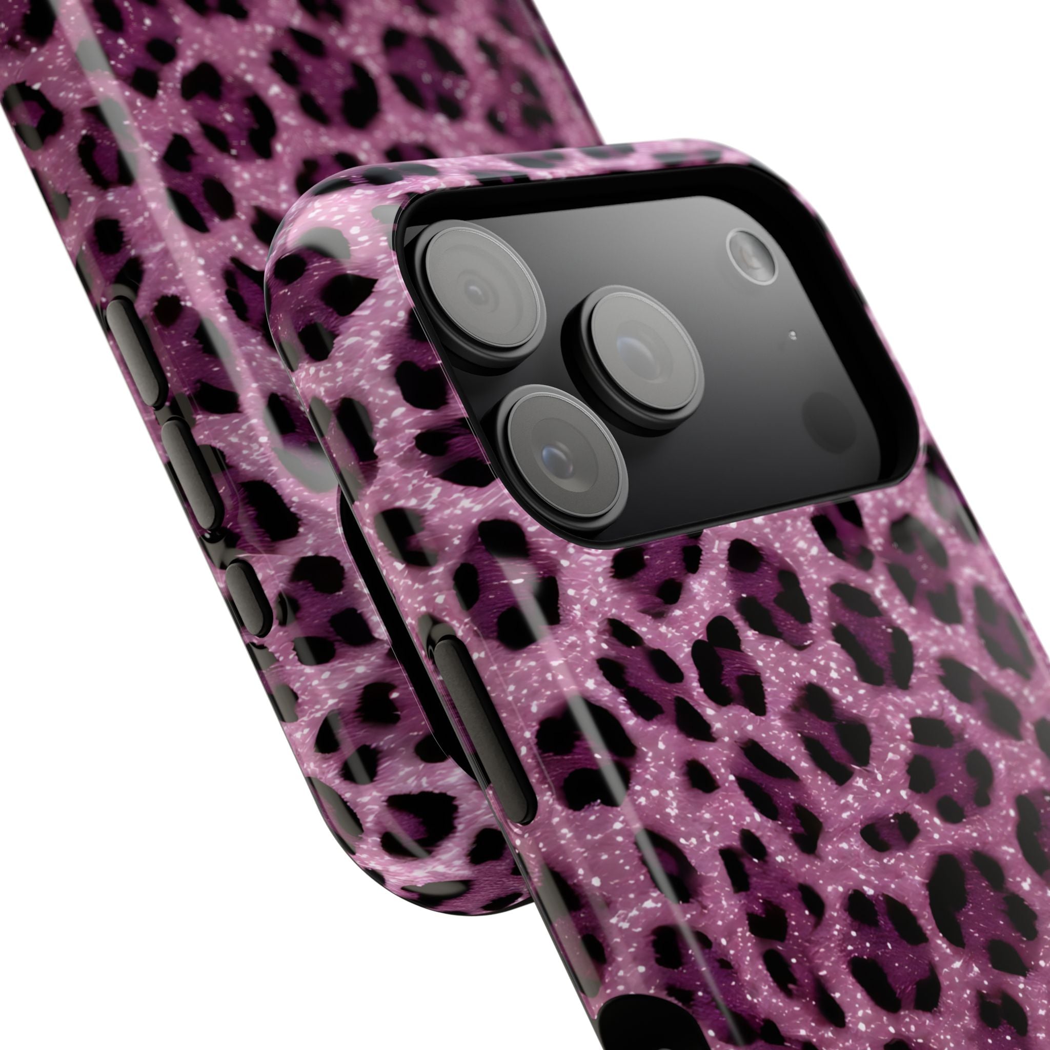 Pink Leopard Impact-Resistant Phone Case — Glitter Animal Print Protective Cover