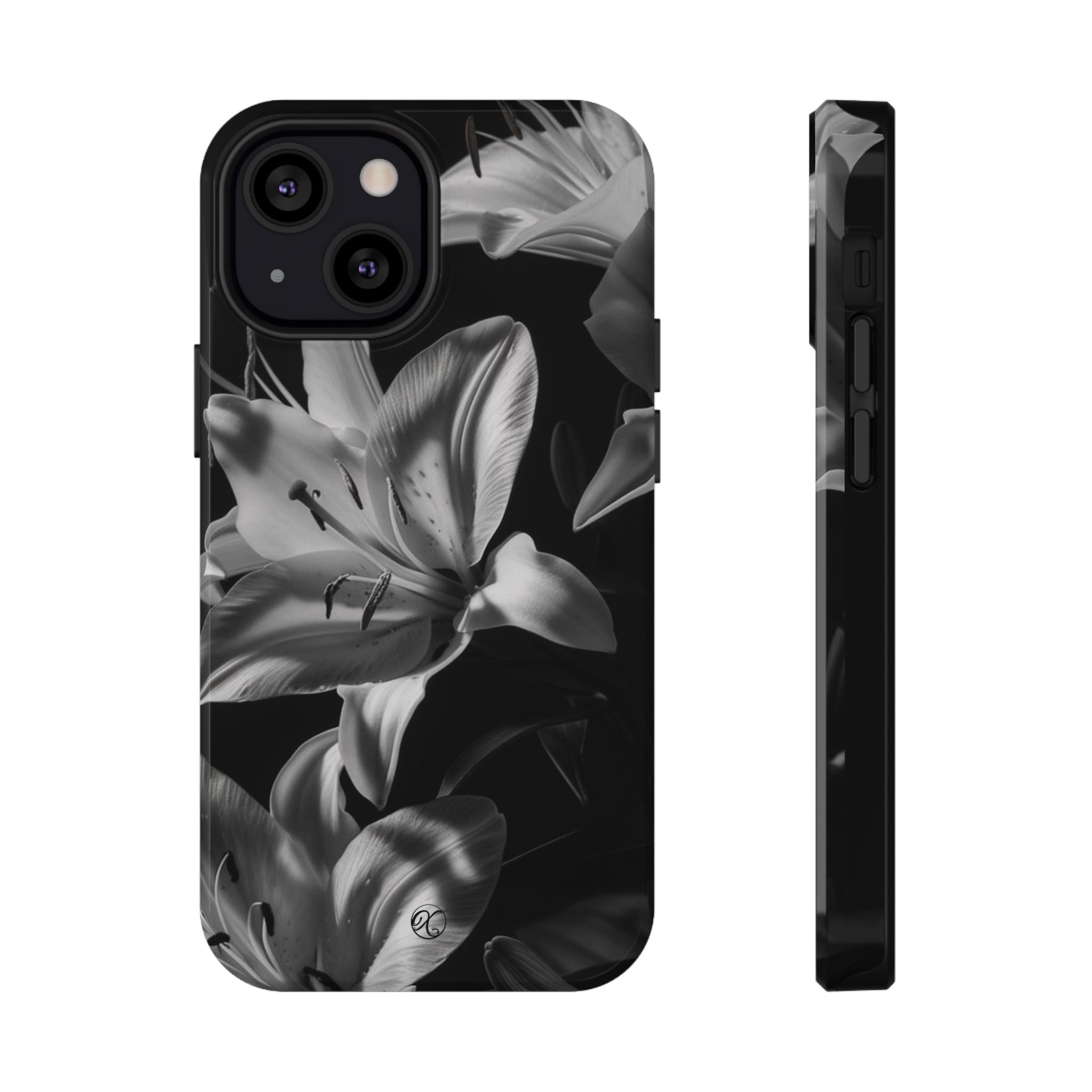 Impact-Resistant Phone Case — Monochrome Lily Floral Protective Cover