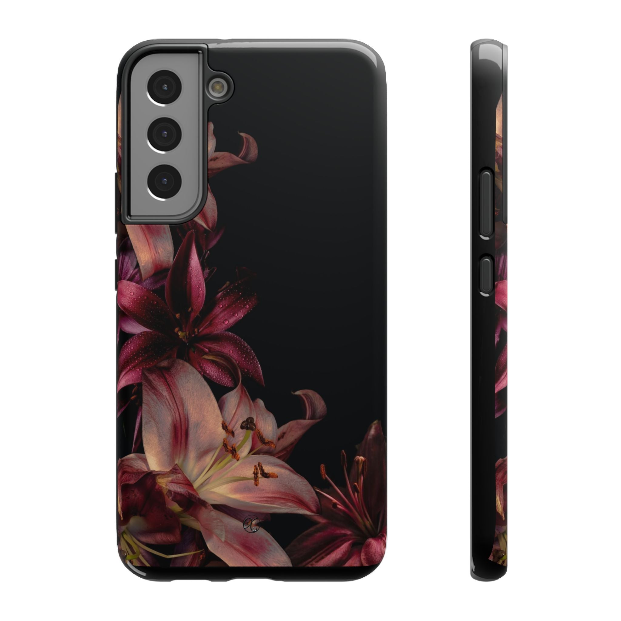 Floral Lily Impact-Resistant Phone Case — Dark Botanical Protective Cover