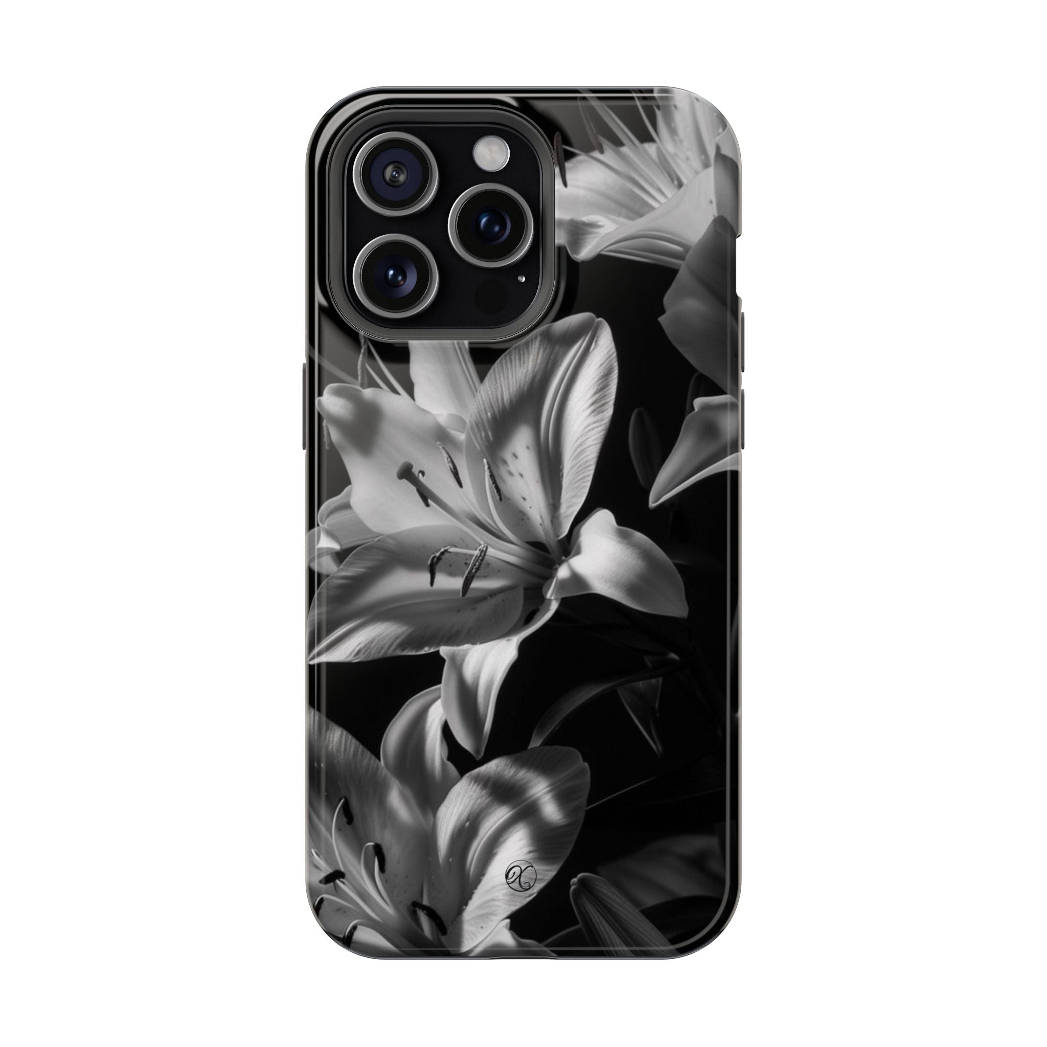 Impact-Resistant Phone Case — Monochrome Lily Floral Protective Cover