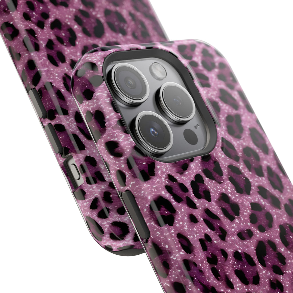 Pink Leopard Impact-Resistant Phone Case — Glitter Animal Print Protective Cover