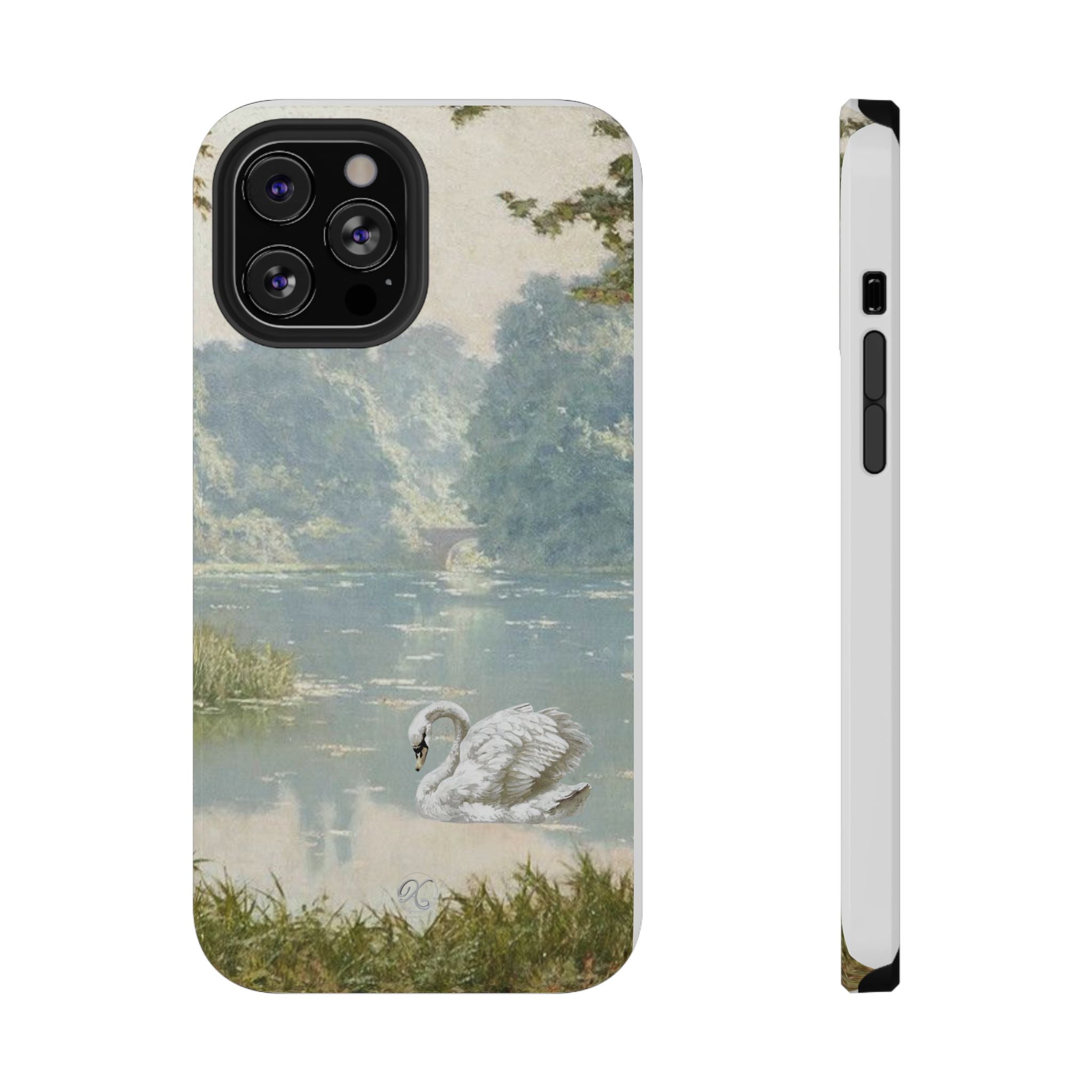 Swan Lake Impact-Resistant Phone Case — Vintage Watercolor Nature Design