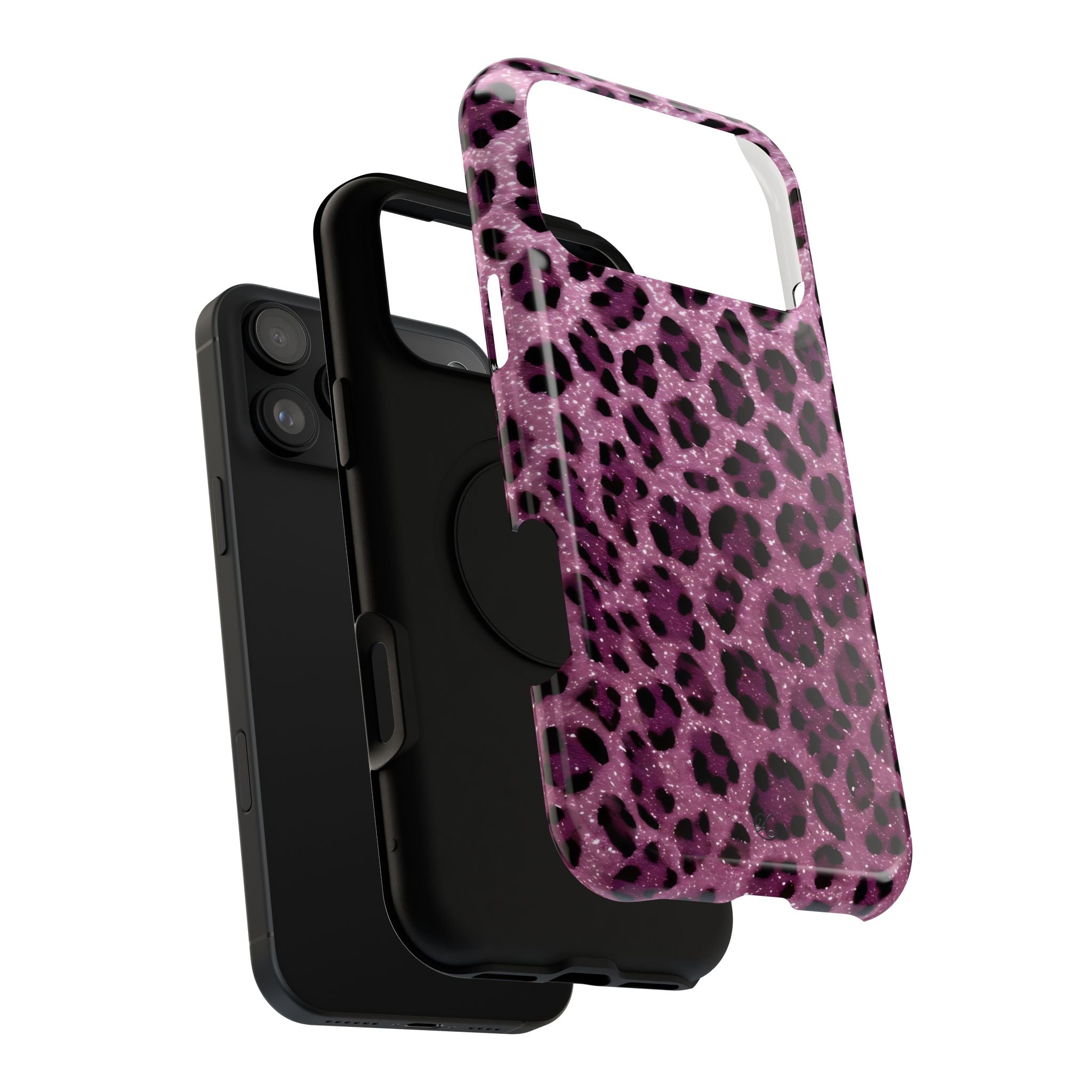 Pink Leopard Impact-Resistant Phone Case — Glitter Animal Print Protective Cover