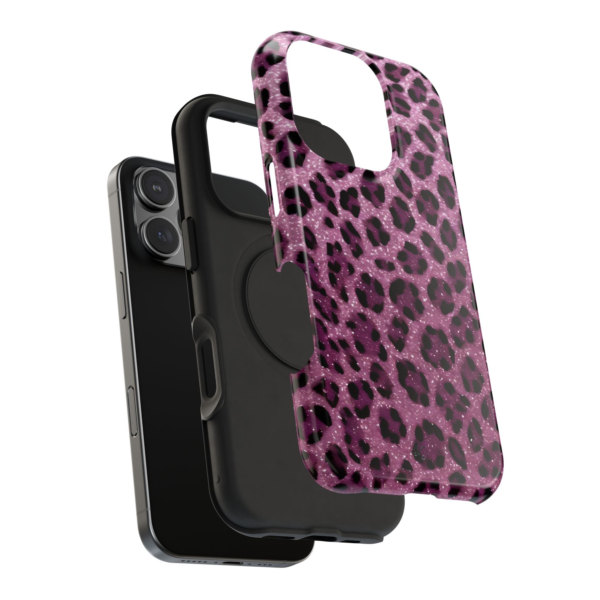 Pink Leopard Impact-Resistant Phone Case — Glitter Animal Print Protective Cover