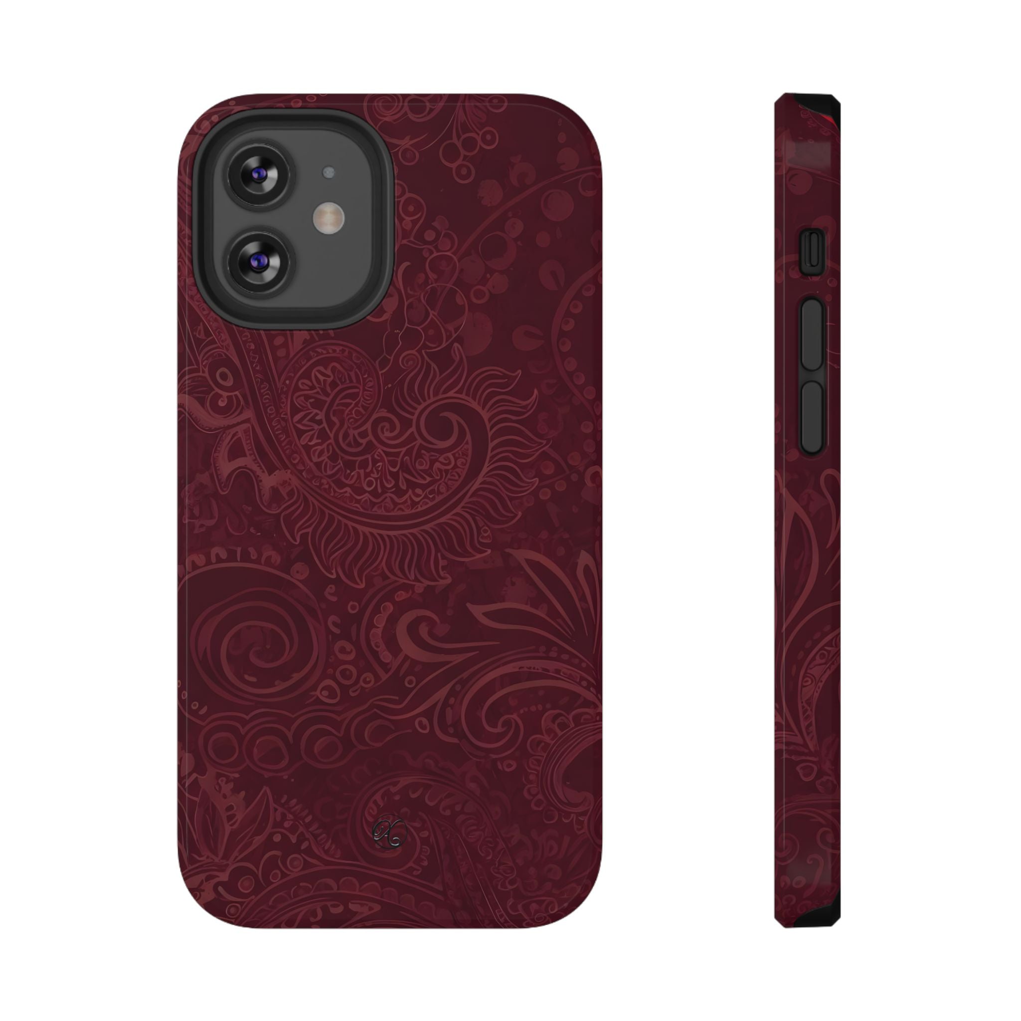 Burgundy Paisley Impact-Resistant Phone Case