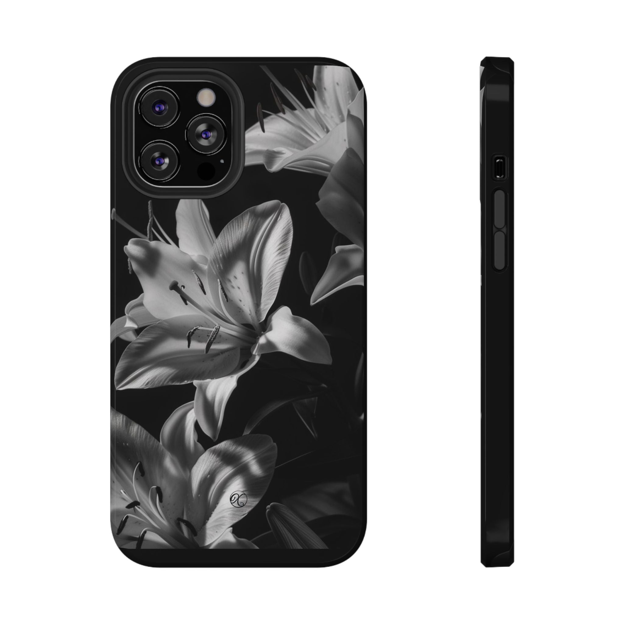 Impact-Resistant Phone Case — Monochrome Lily Floral Protective Cover