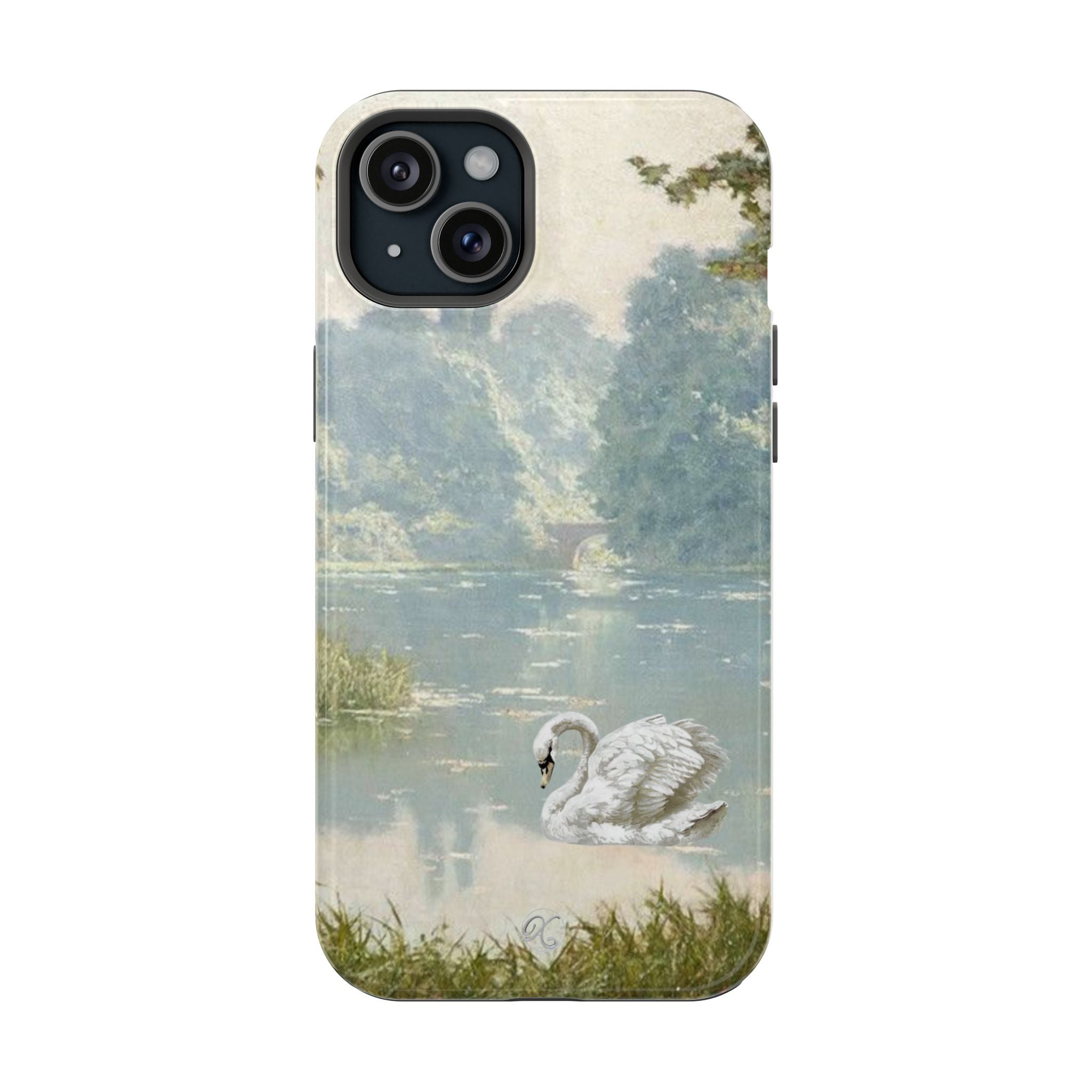 Swan Lake Impact-Resistant Phone Case — Vintage Watercolor Nature Design