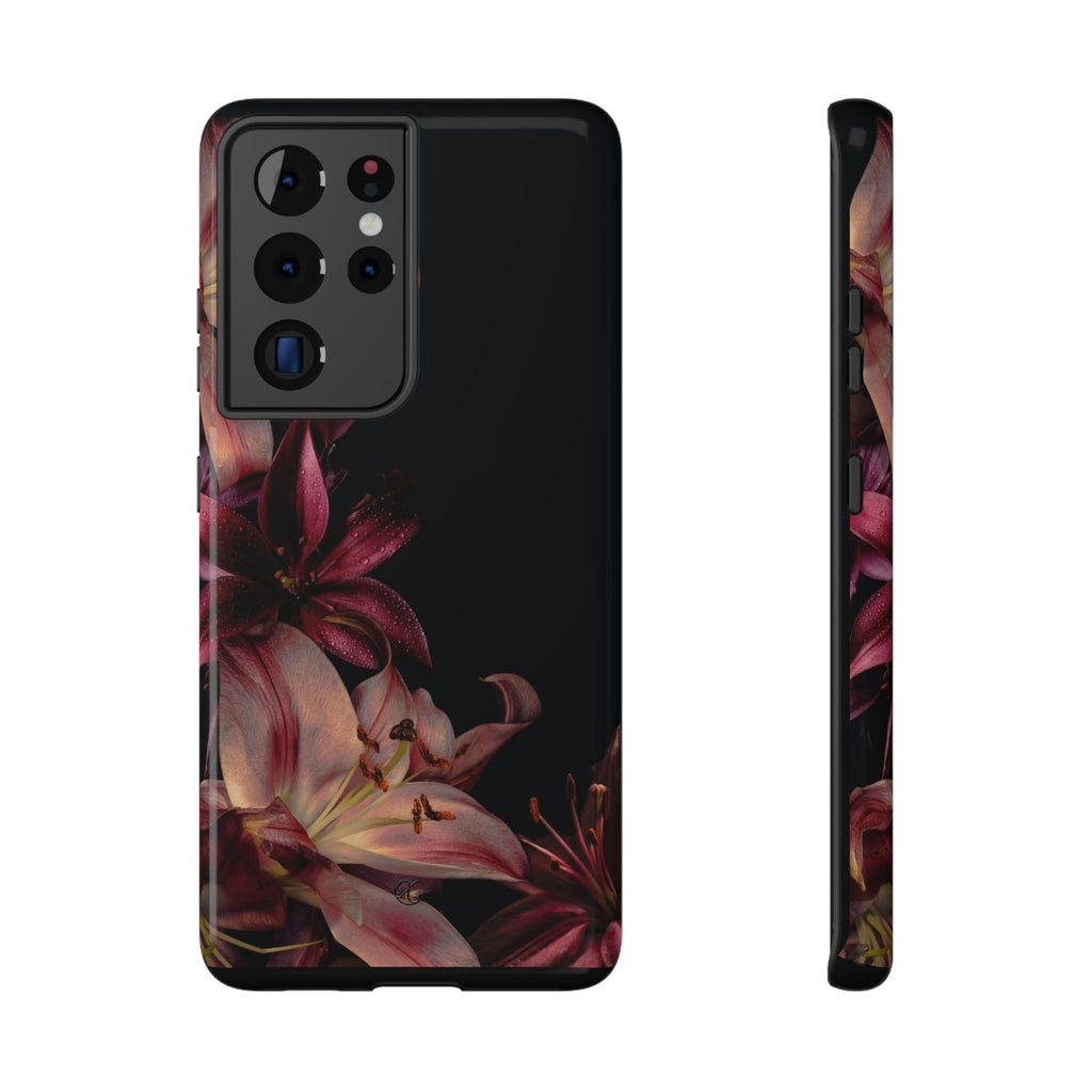 Floral Lily Impact-Resistant Phone Case — Dark Botanical Protective Cover