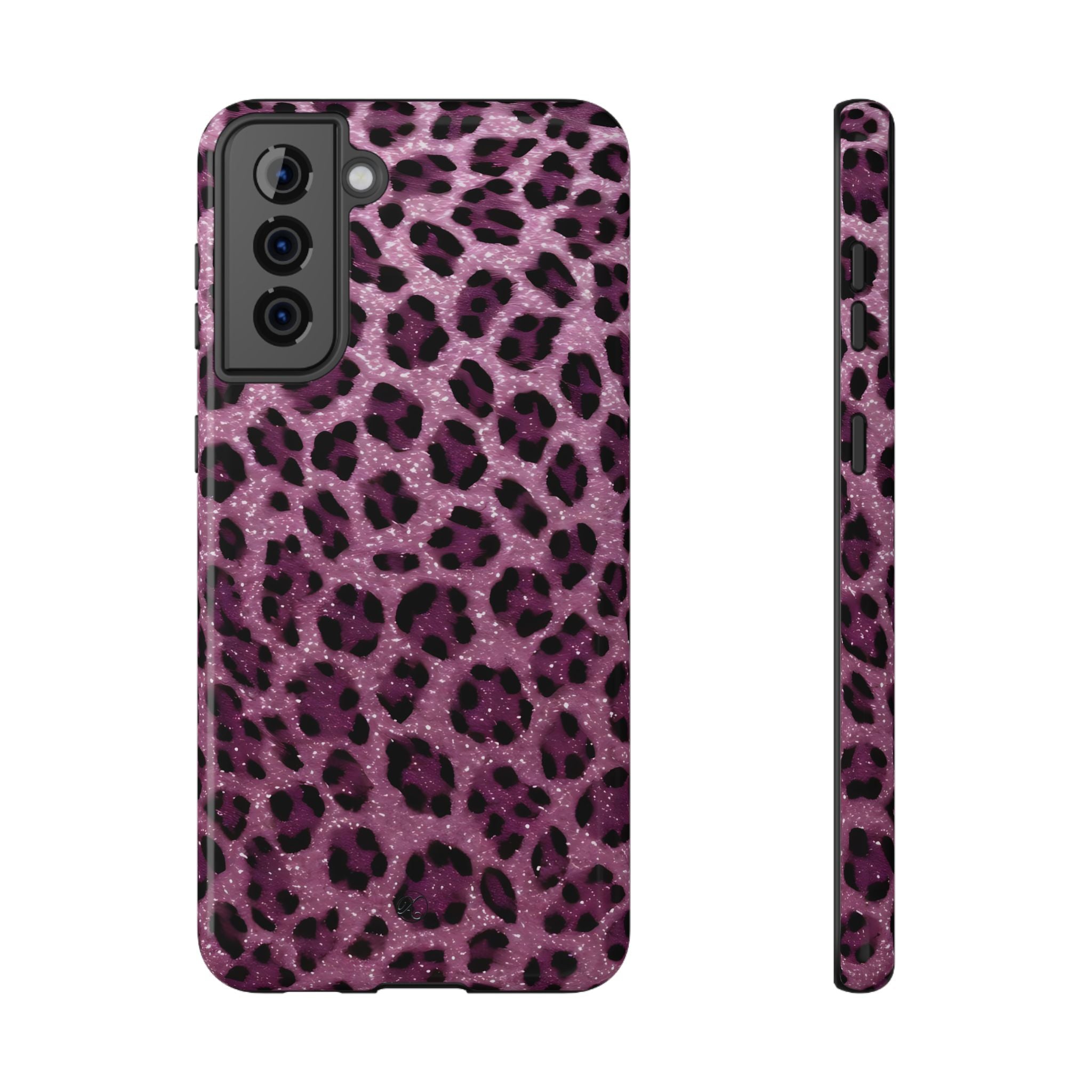 Pink Leopard Impact-Resistant Phone Case — Glitter Animal Print Protective Cover