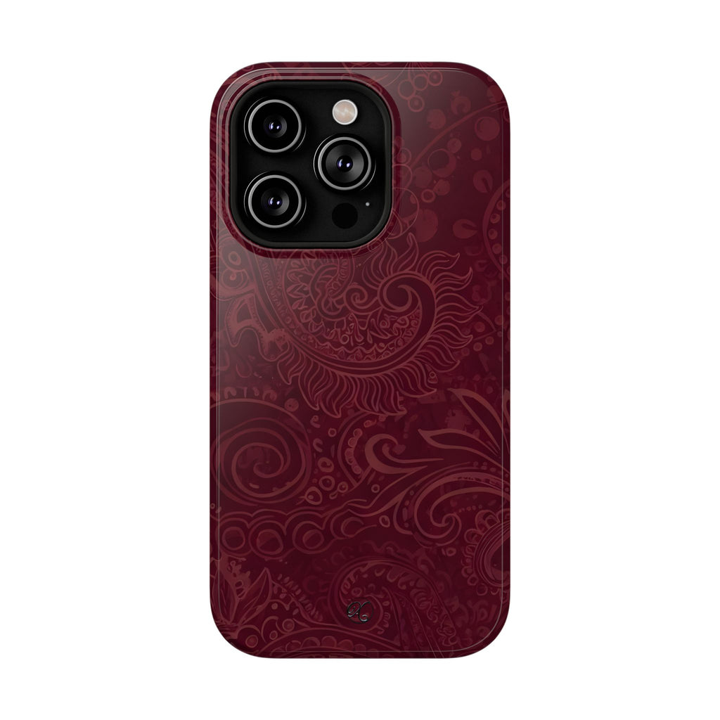 Burgundy Paisley Impact-Resistant Phone Case