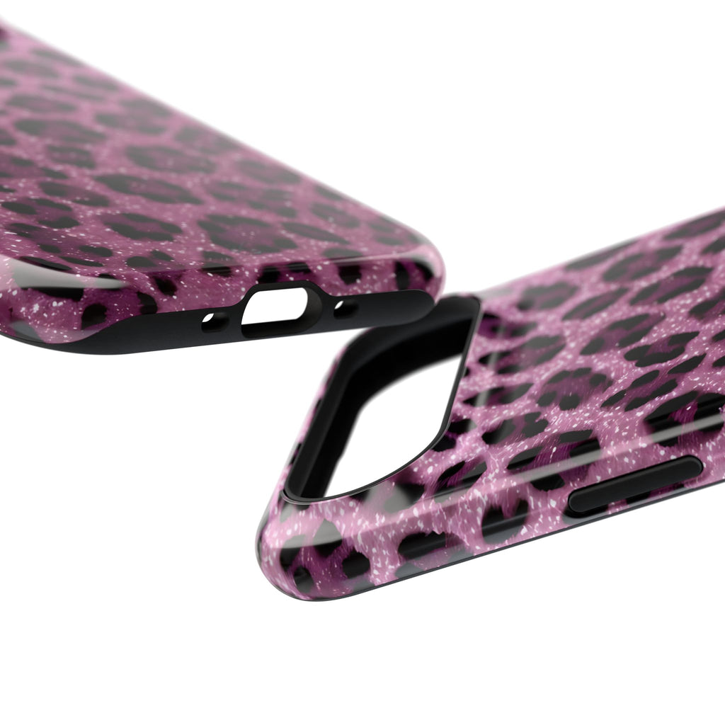 Pink Leopard Impact-Resistant Phone Case — Glitter Animal Print Protective Cover