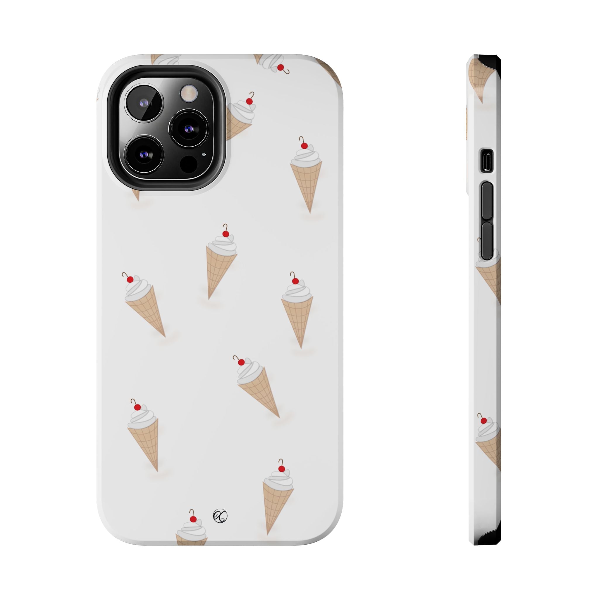 Ice Cream Cone Tough Phone Case — Cute Cherry Sundae Pattern Protective Phone Cover
