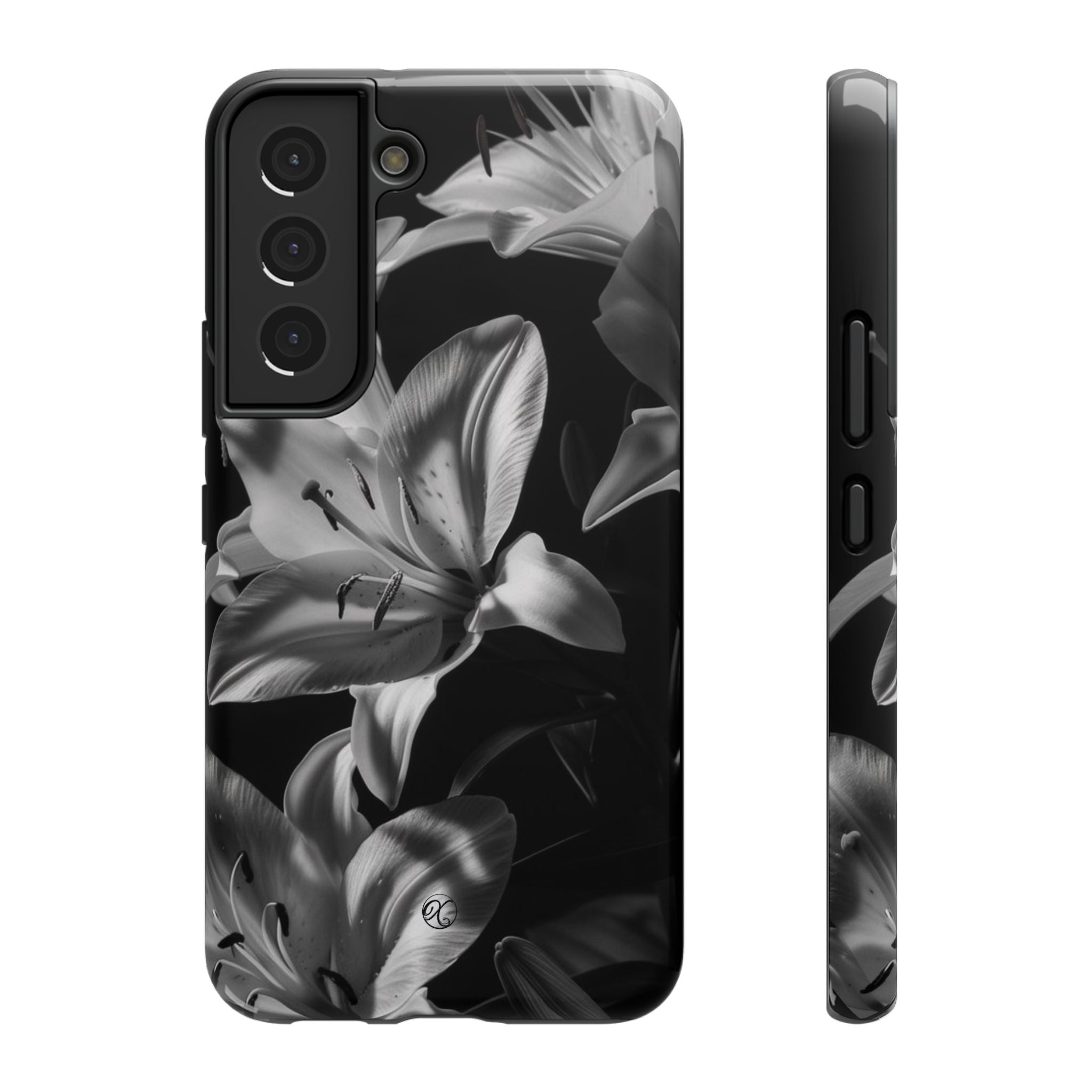 Impact-Resistant Phone Case — Monochrome Lily Floral Protective Cover