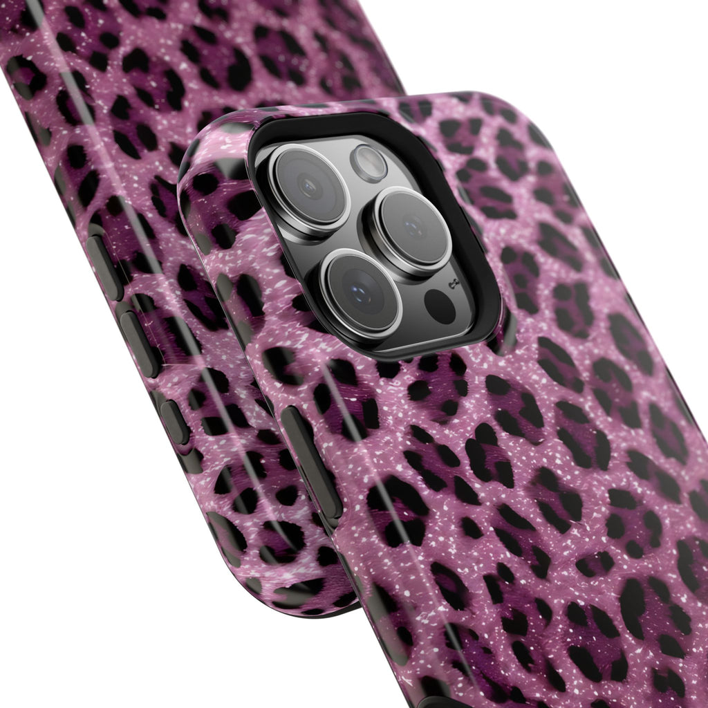 Pink Leopard Impact-Resistant Phone Case — Glitter Animal Print Protective Cover