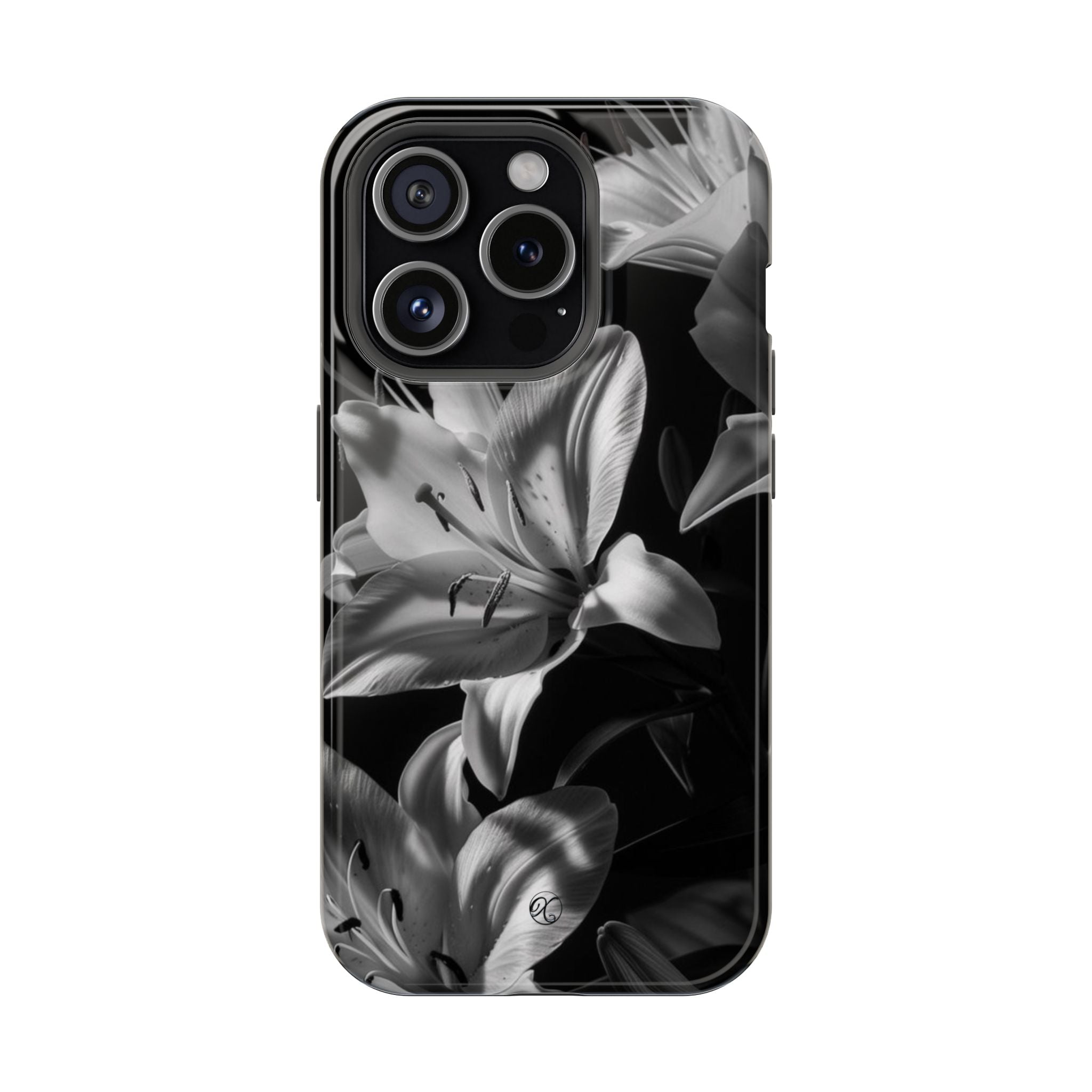 Impact-Resistant Phone Case — Monochrome Lily Floral Protective Cover