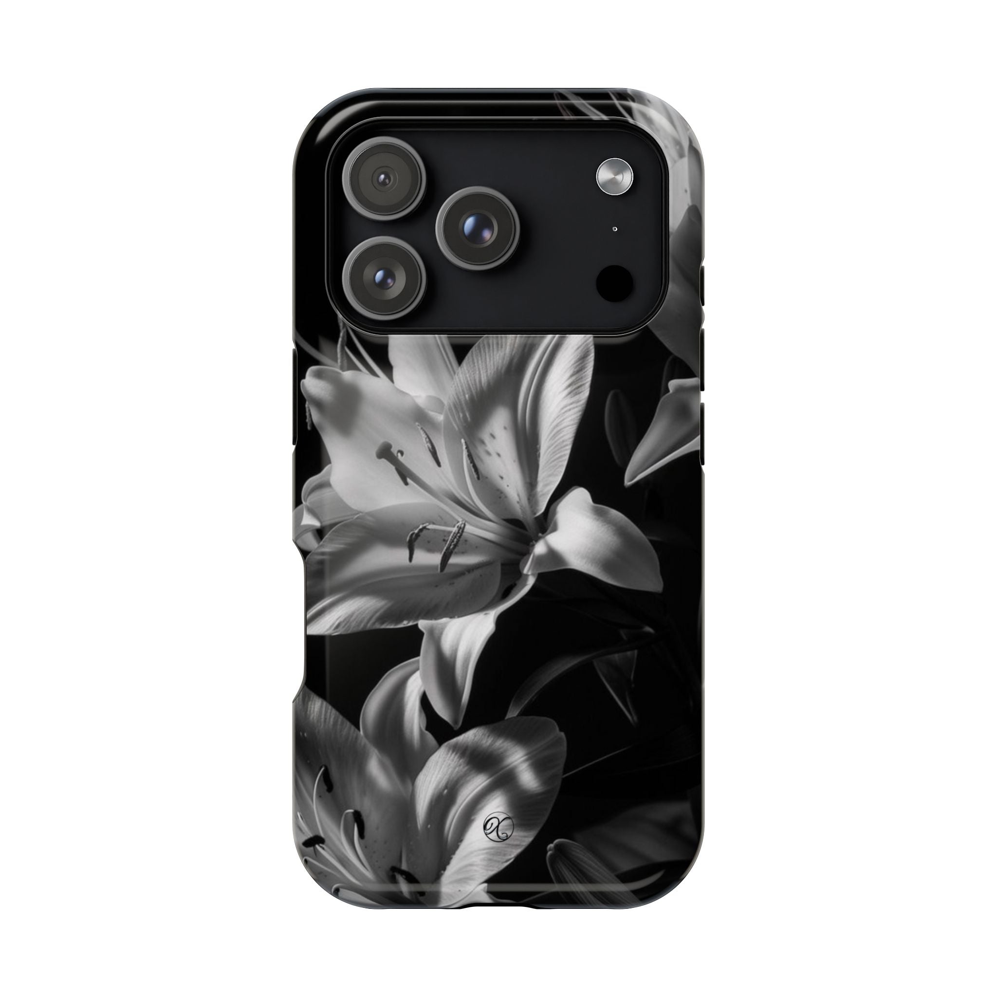 Impact-Resistant Phone Case — Monochrome Lily Floral Protective Cover
