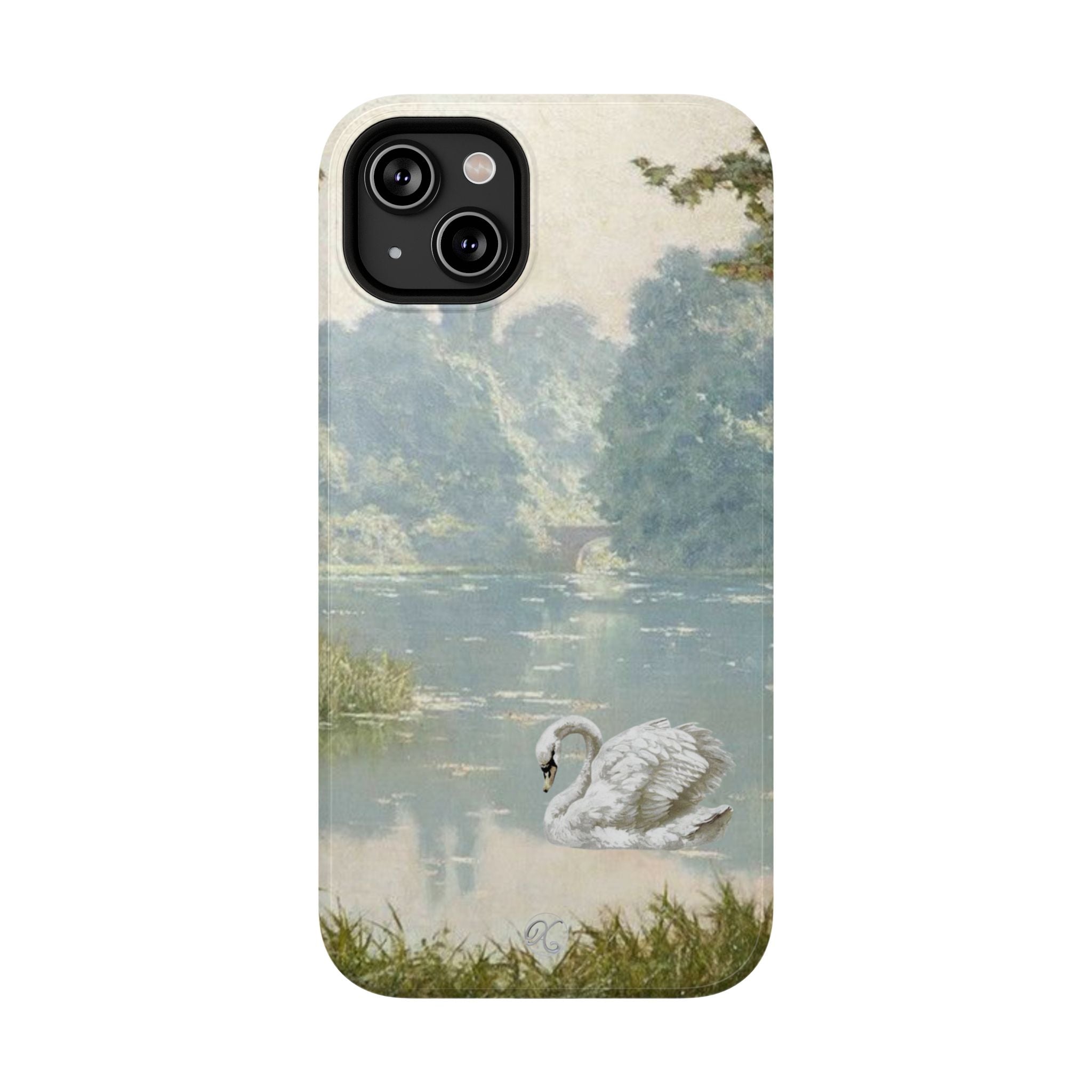 Swan Lake Impact-Resistant Phone Case — Vintage Watercolor Nature Design