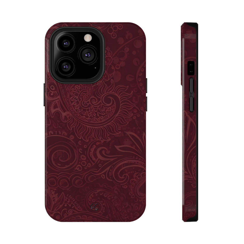 Burgundy Paisley Impact-Resistant Phone Case