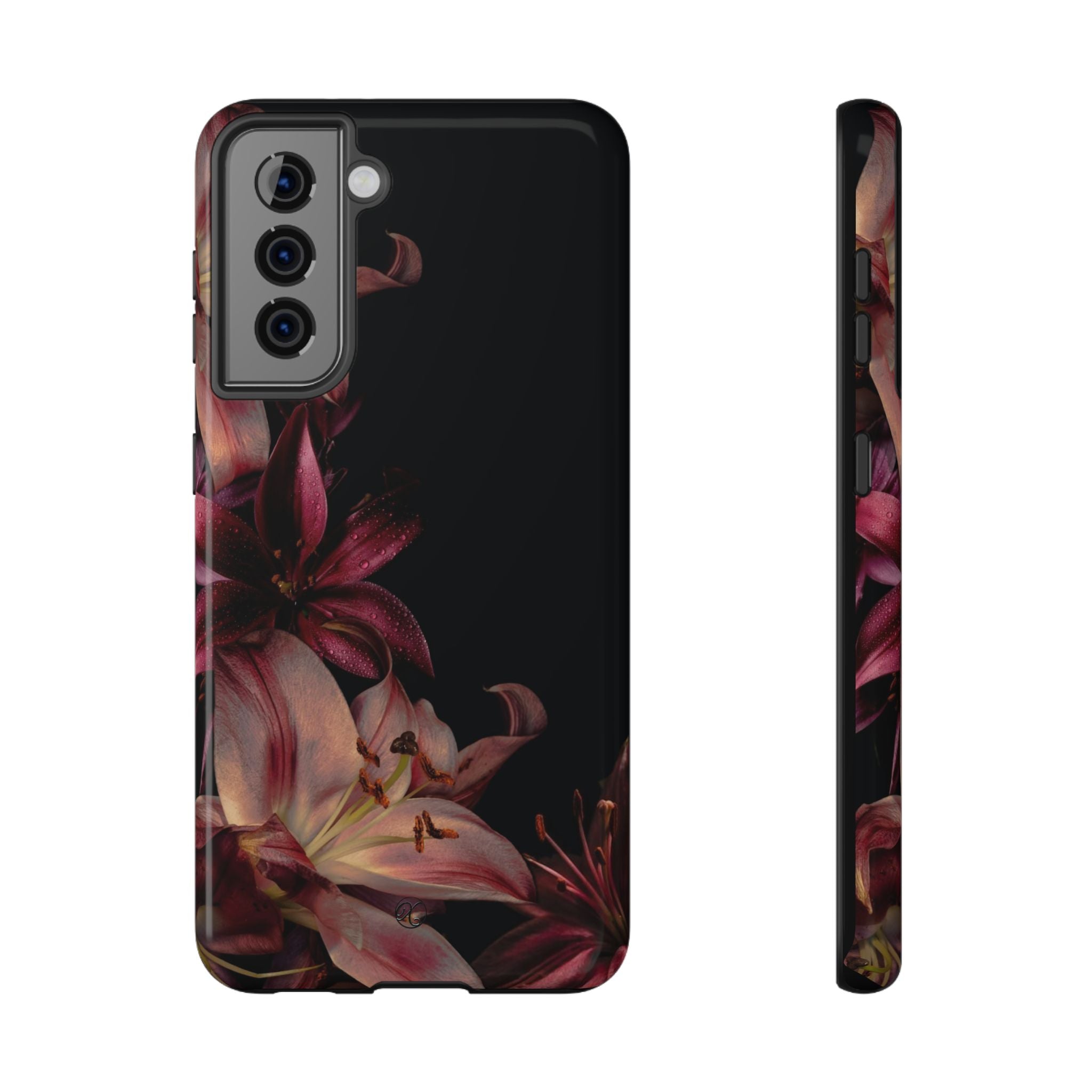 Floral Lily Impact-Resistant Phone Case — Dark Botanical Protective Cover