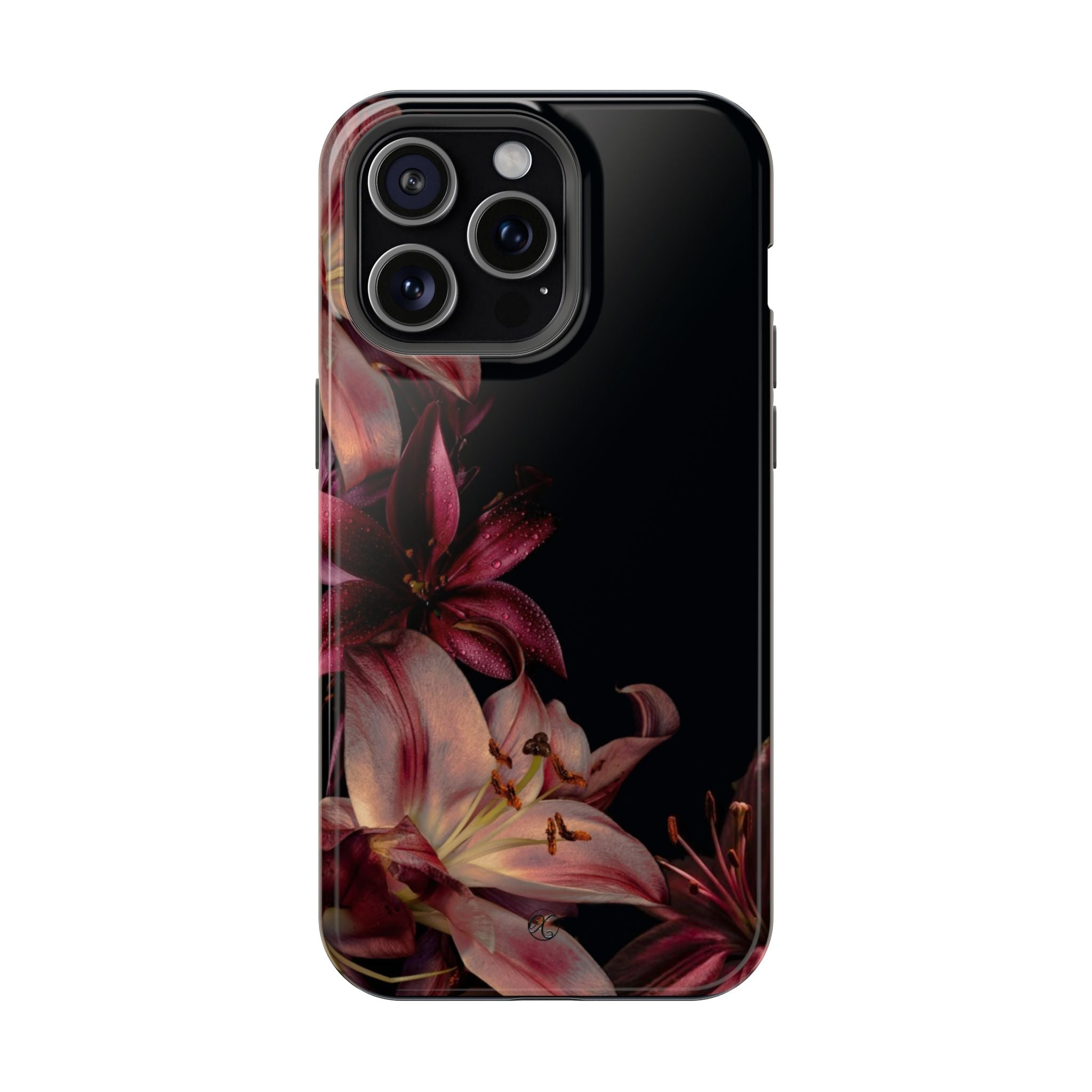 Floral Lily Impact-Resistant Phone Case — Dark Botanical Protective Cover