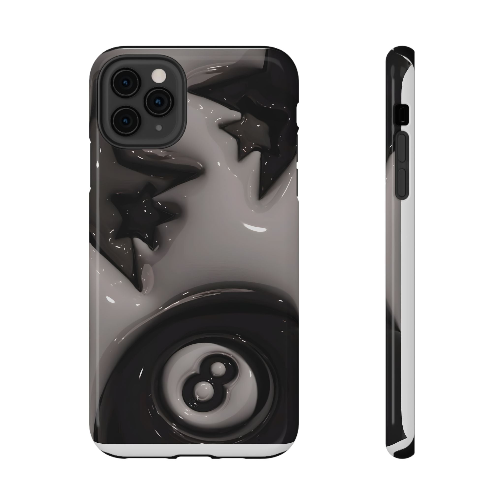 Black 8-Ball & Stars Impact-Resistant Phone Case — Protective iPhone Cover