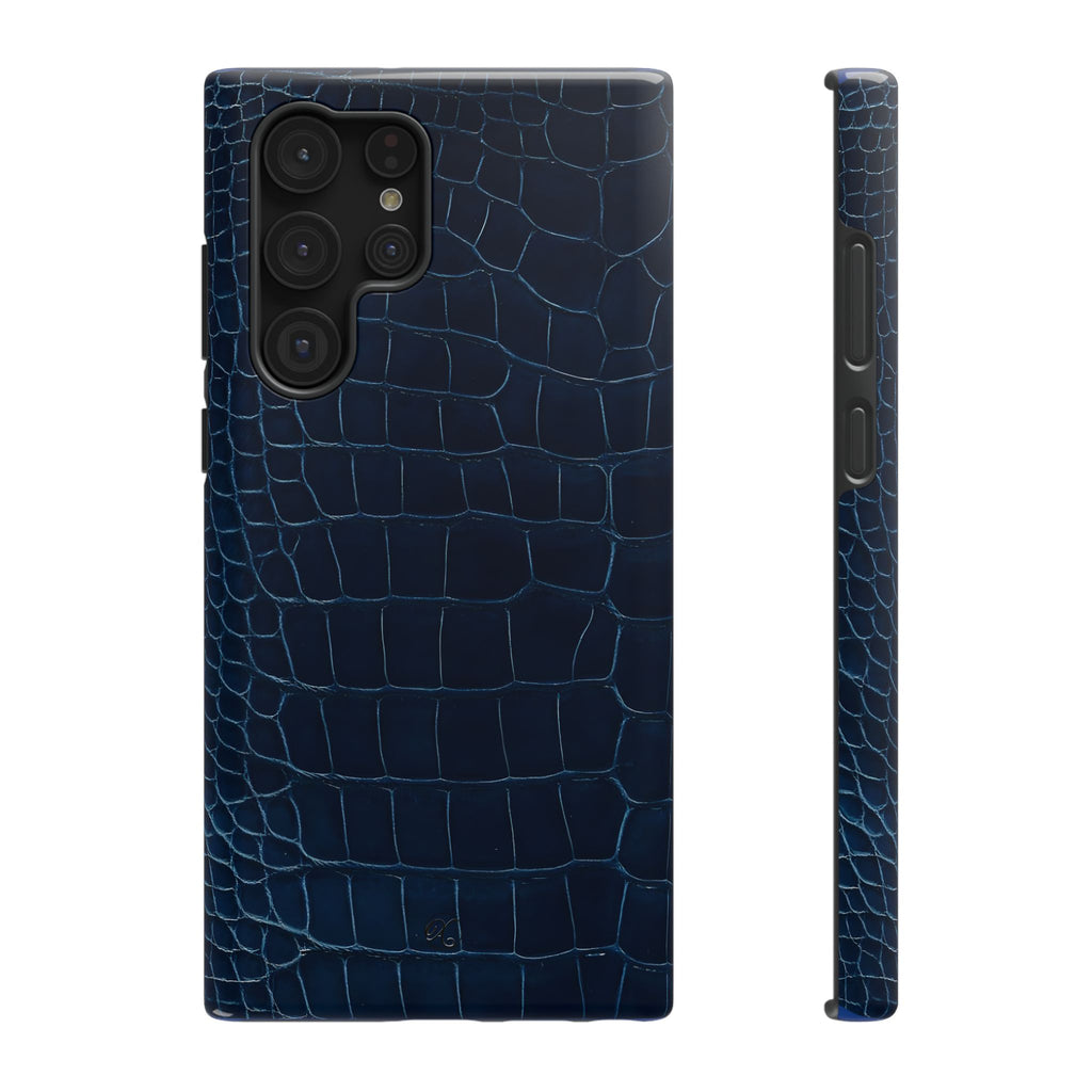 Croc-Embossed Impact-Resistant Phone Case – Navy Protective Cover