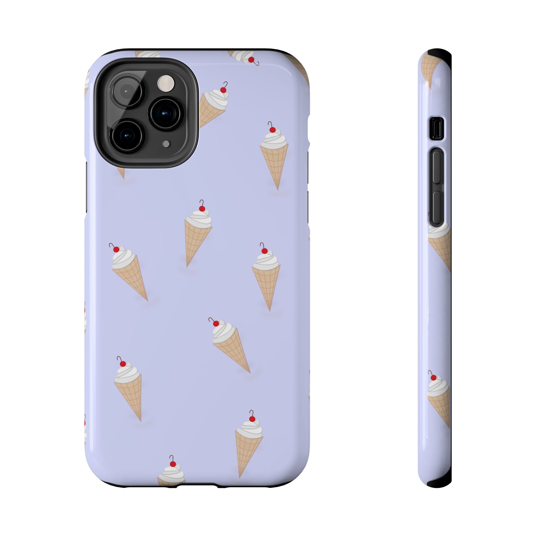 Ice Cream Cone Pattern Tough Phone Case — Pastel Lavender Protective Phone Cover