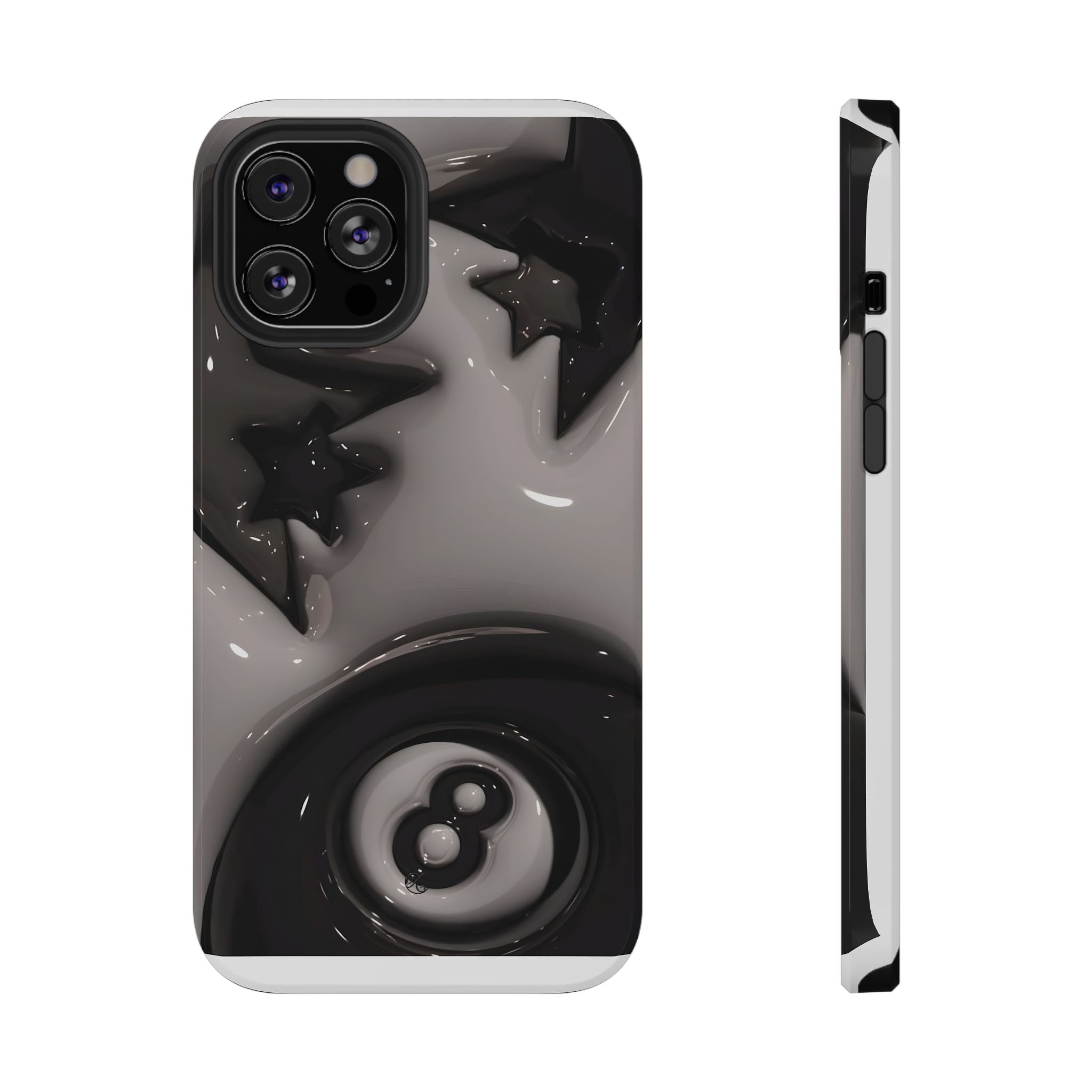 Black 8-Ball & Stars Impact-Resistant Phone Case — Protective iPhone Cover