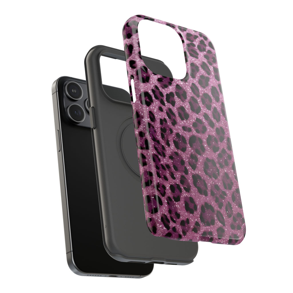 Pink Leopard Impact-Resistant Phone Case — Glitter Animal Print Protective Cover