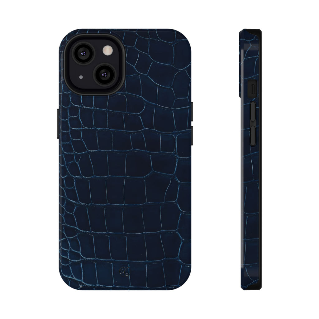 Croc-Embossed Impact-Resistant Phone Case – Navy Protective Cover