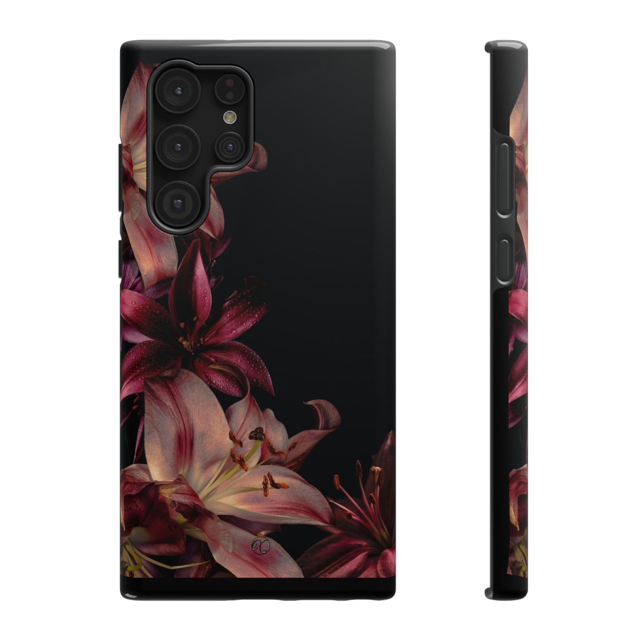 Floral Lily Impact-Resistant Phone Case — Dark Botanical Protective Cover