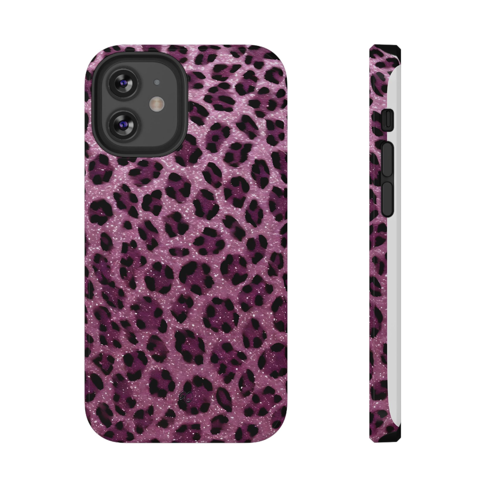 Pink Leopard Impact-Resistant Phone Case — Glitter Animal Print Protective Cover