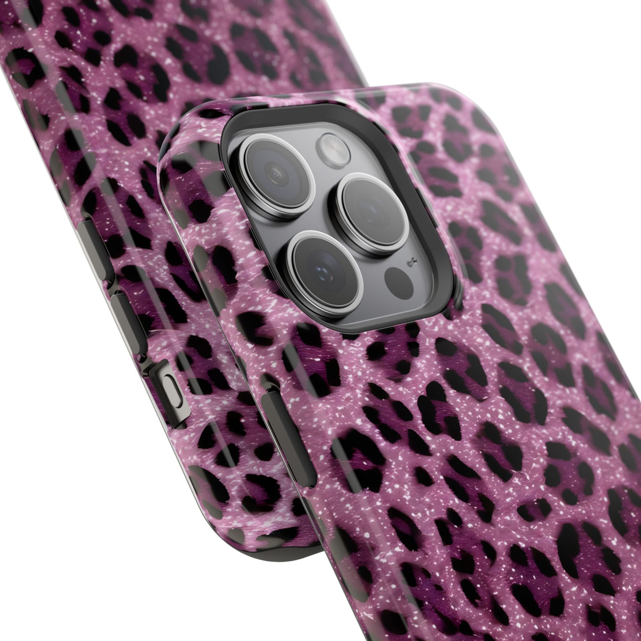 Pink Leopard Impact-Resistant Phone Case — Glitter Animal Print Protective Cover