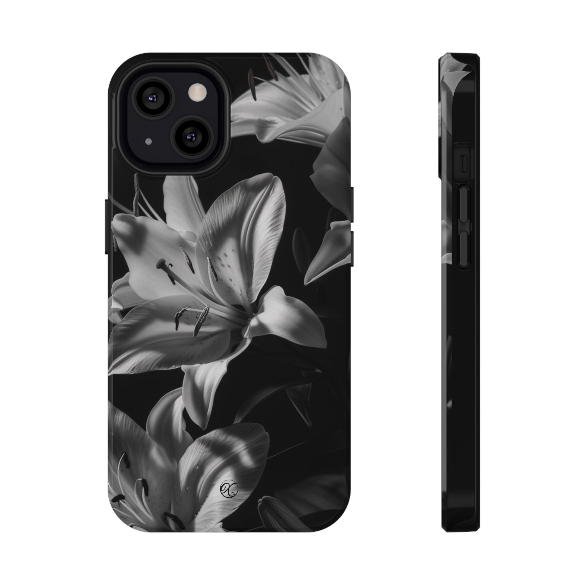 Impact-Resistant Phone Case — Monochrome Lily Floral Protective Cover
