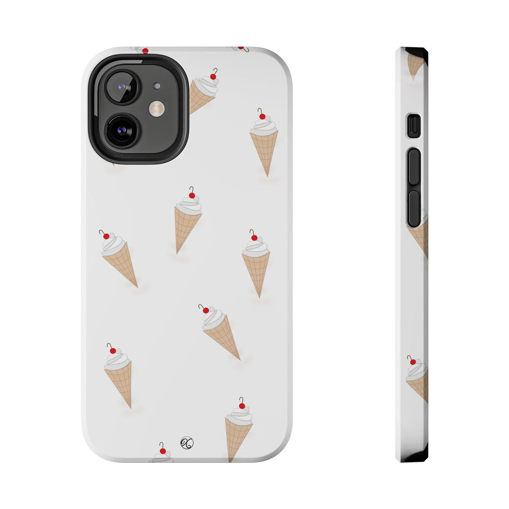 Ice Cream Cone Tough Phone Case — Cute Cherry Sundae Pattern Protective Phone Cover