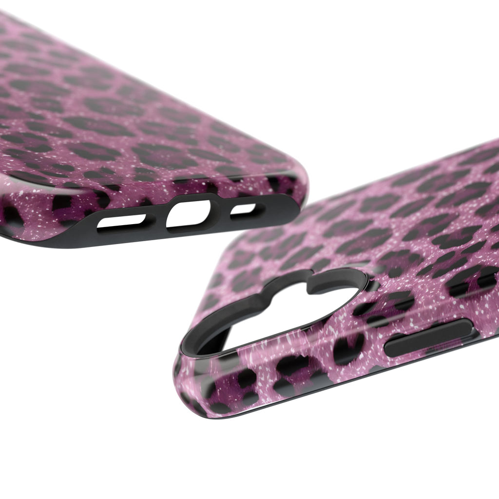 Pink Leopard Impact-Resistant Phone Case — Glitter Animal Print Protective Cover