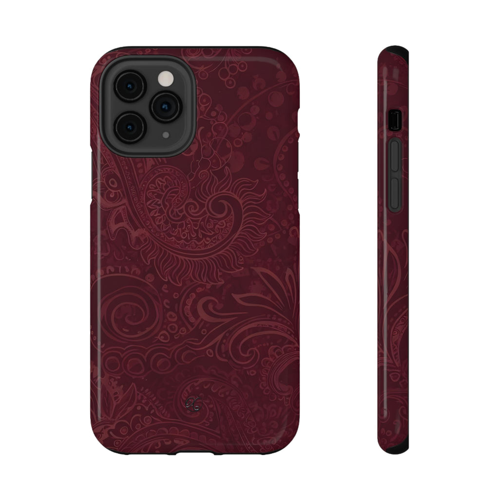 Burgundy Paisley Impact-Resistant Phone Case