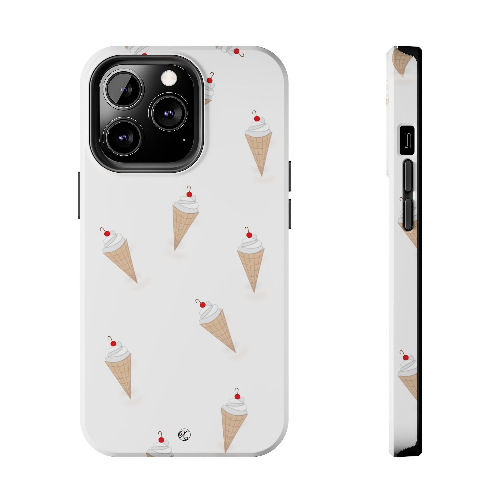 Ice Cream Cone Tough Phone Case — Cute Cherry Sundae Pattern Protective Phone Cover