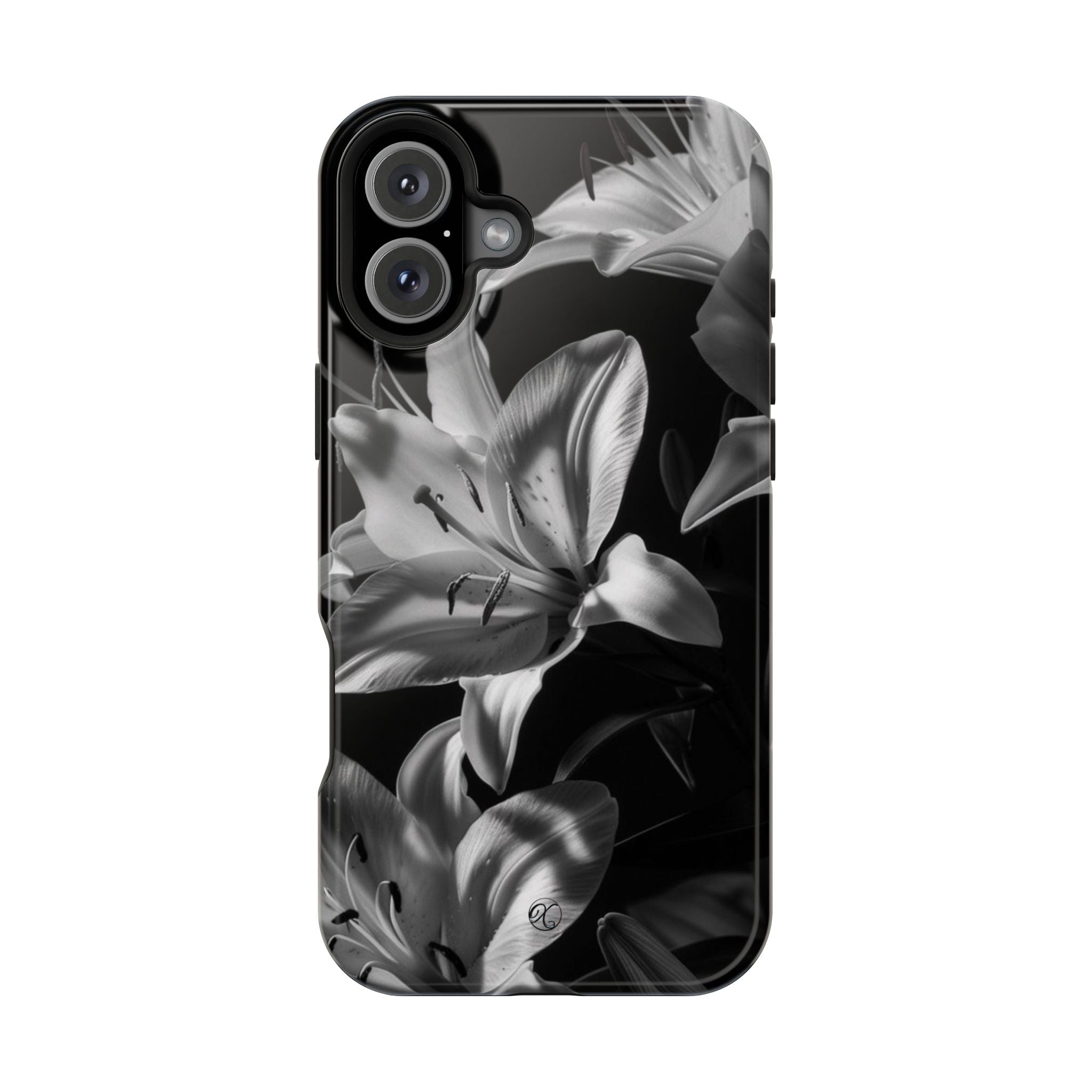 Impact-Resistant Phone Case — Monochrome Lily Floral Protective Cover