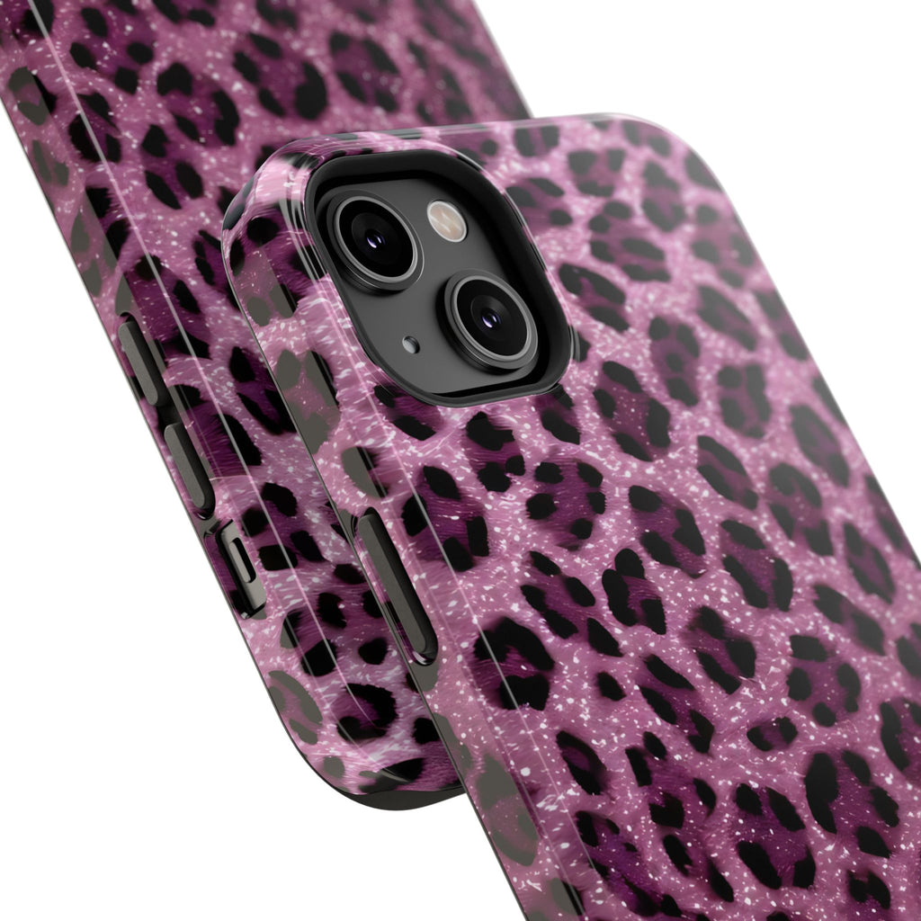 Pink Leopard Impact-Resistant Phone Case — Glitter Animal Print Protective Cover