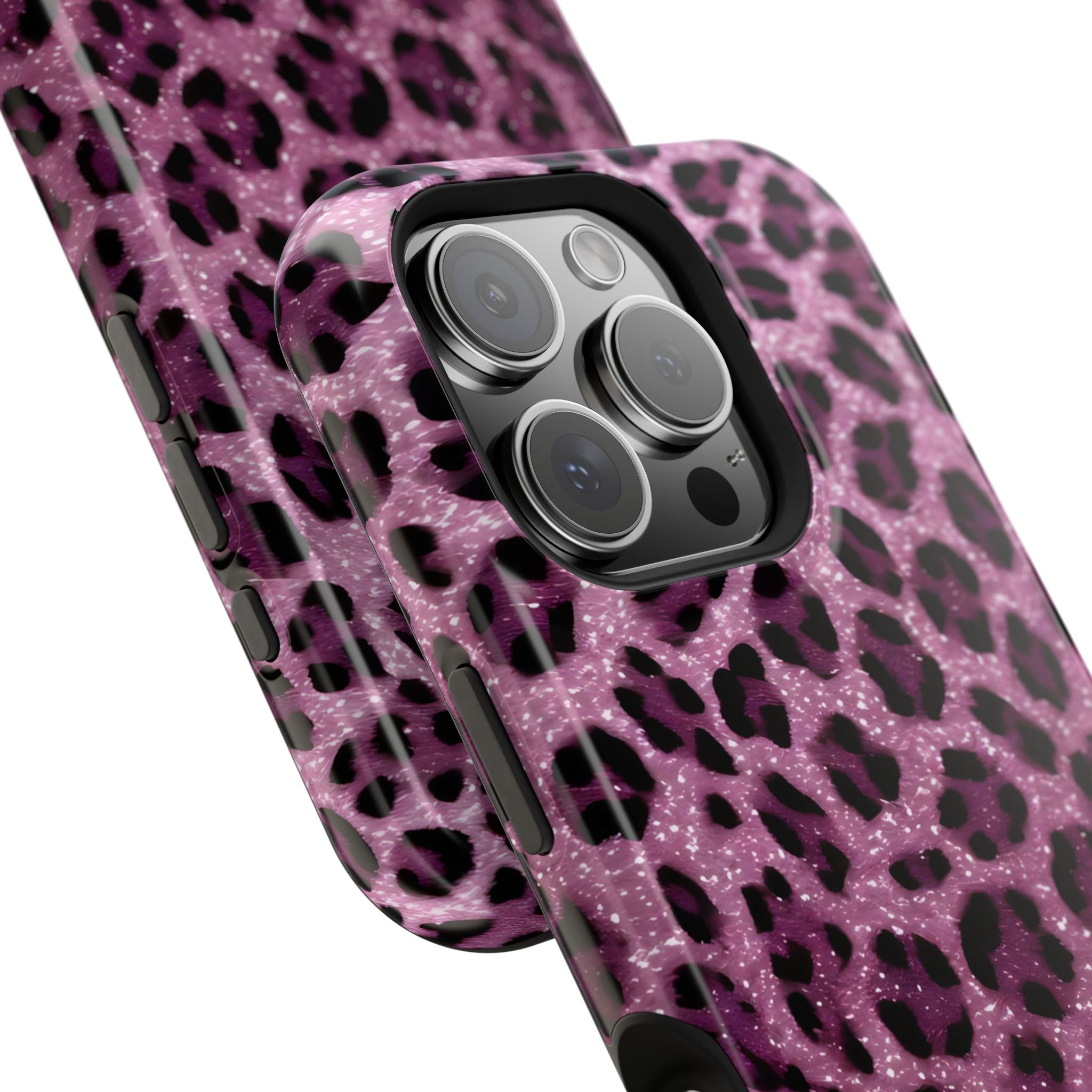 Pink Leopard Impact-Resistant Phone Case — Glitter Animal Print Protective Cover